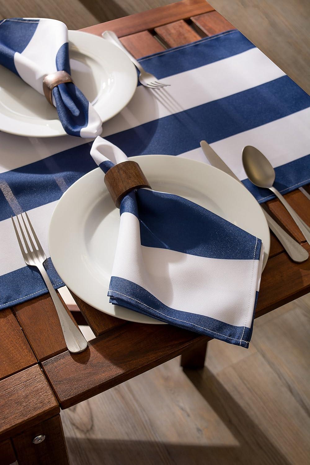 Nautical Blue and White Striped Polyester Table Runner