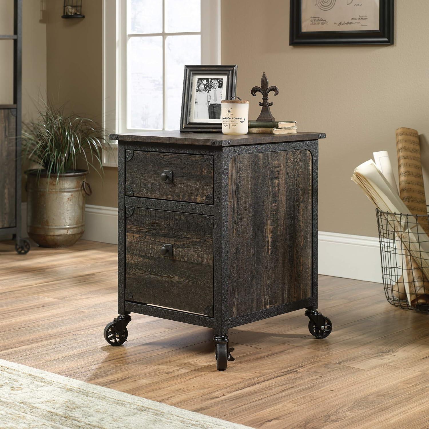 Carbon Oak 2-Drawer Mobile Pedestal with Powder-Coated Metal Frame