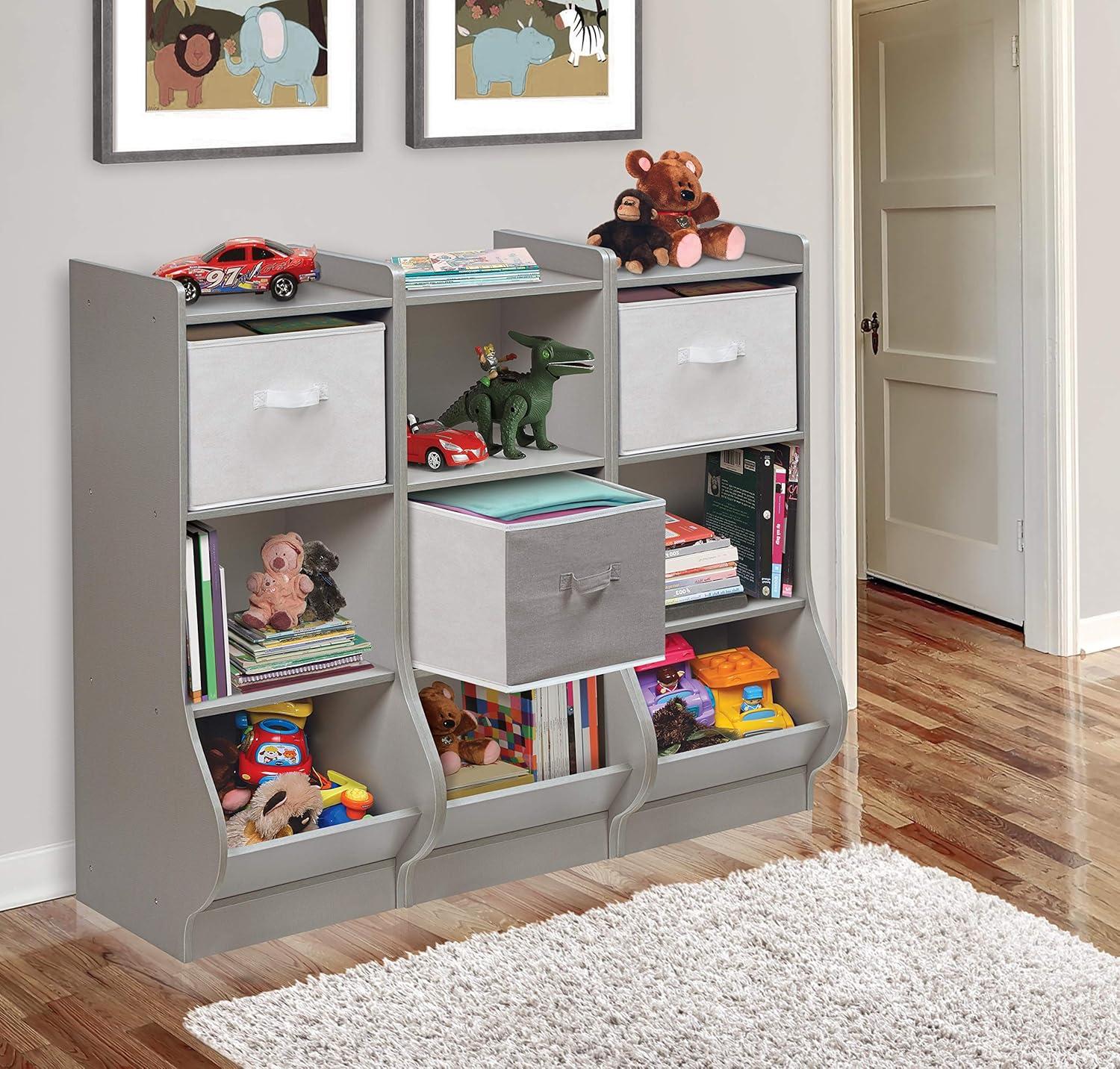 Woodgrain Gray Kids Upright Storage Nook with Reversible Basket