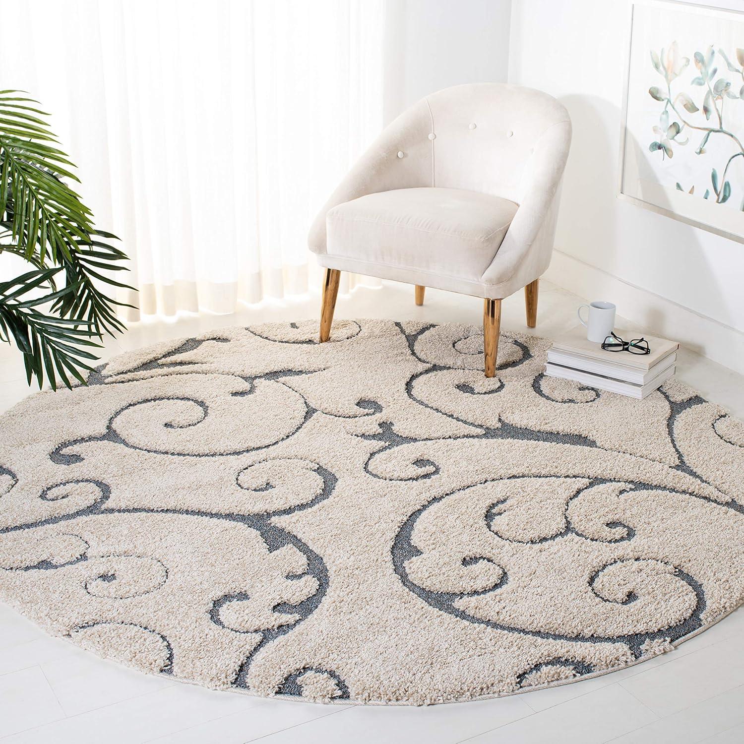 Florida Shag SG455 Power Loomed Indoor Area Rug - Ivory/Black - 6'7" round - Safavieh.