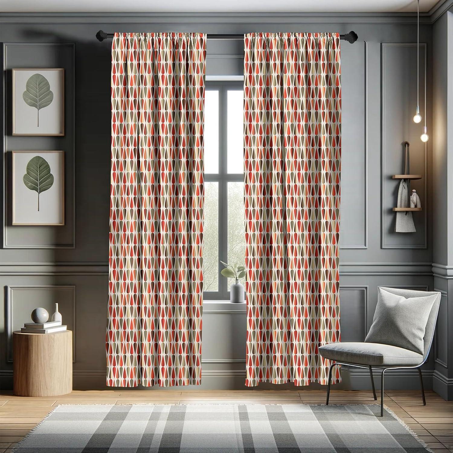 Ambesonne Geometric Curtains, 70s Retro Style, Pair of 28"x63", Multicolor