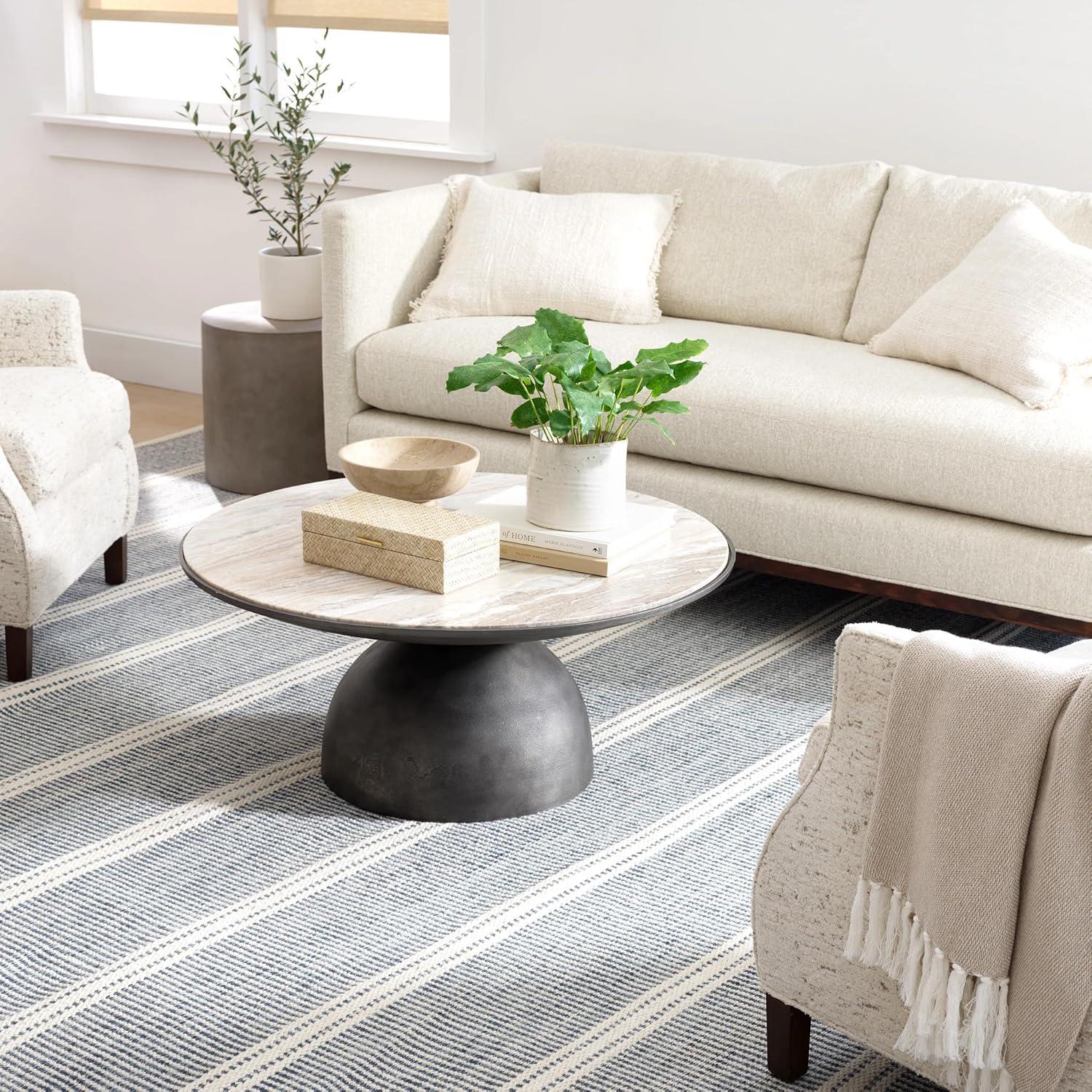 6' x 9' Blue and White Synthetic Stripe Rug