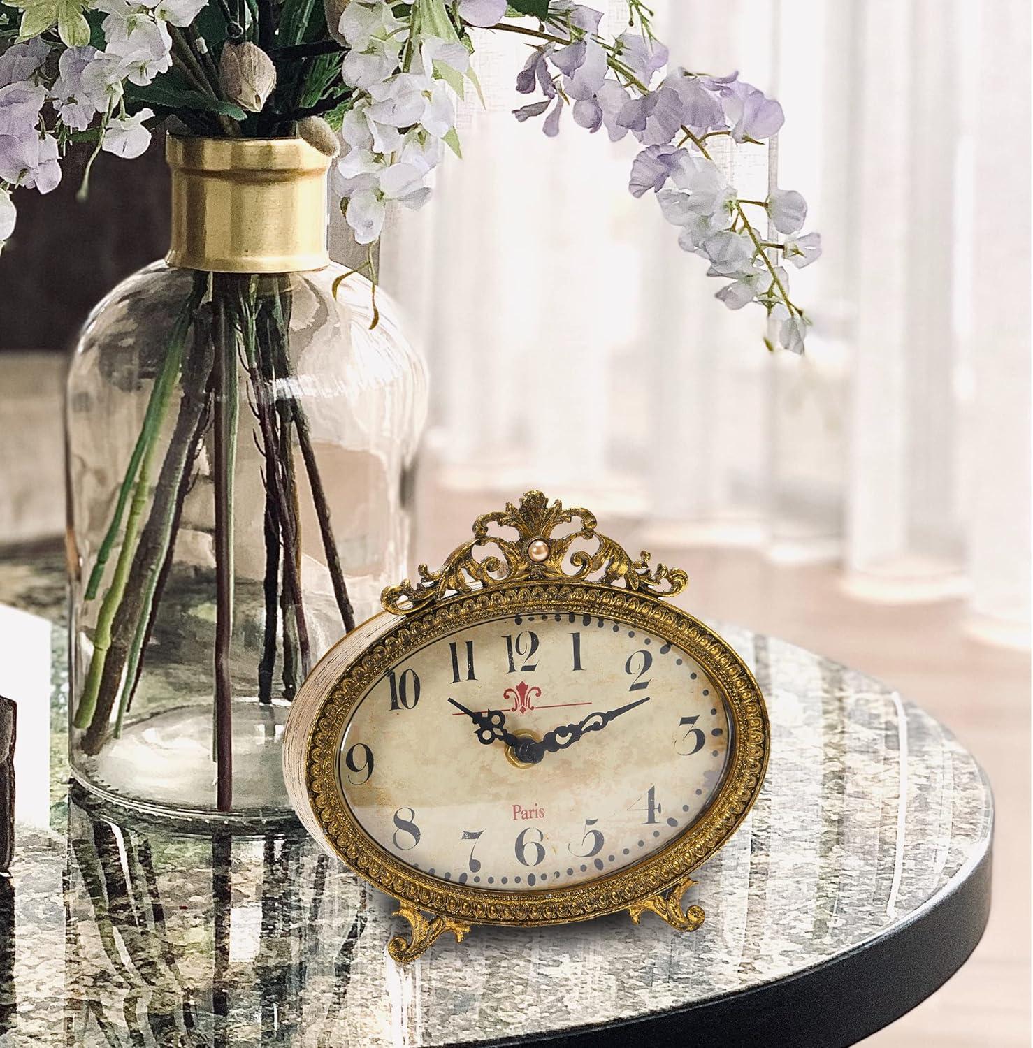 Creative Co-Op Distressed Pewter Mantel Clock, Gold Finish