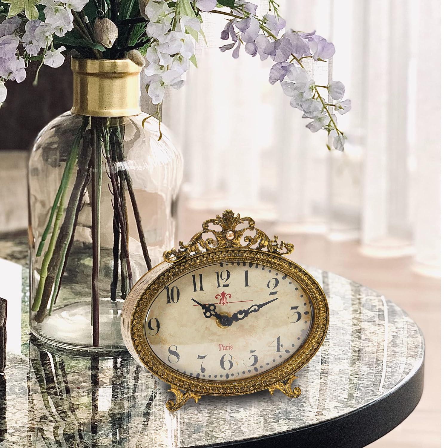 Creative Co-Op Distressed Pewter Mantel Clock, Gold Finish
