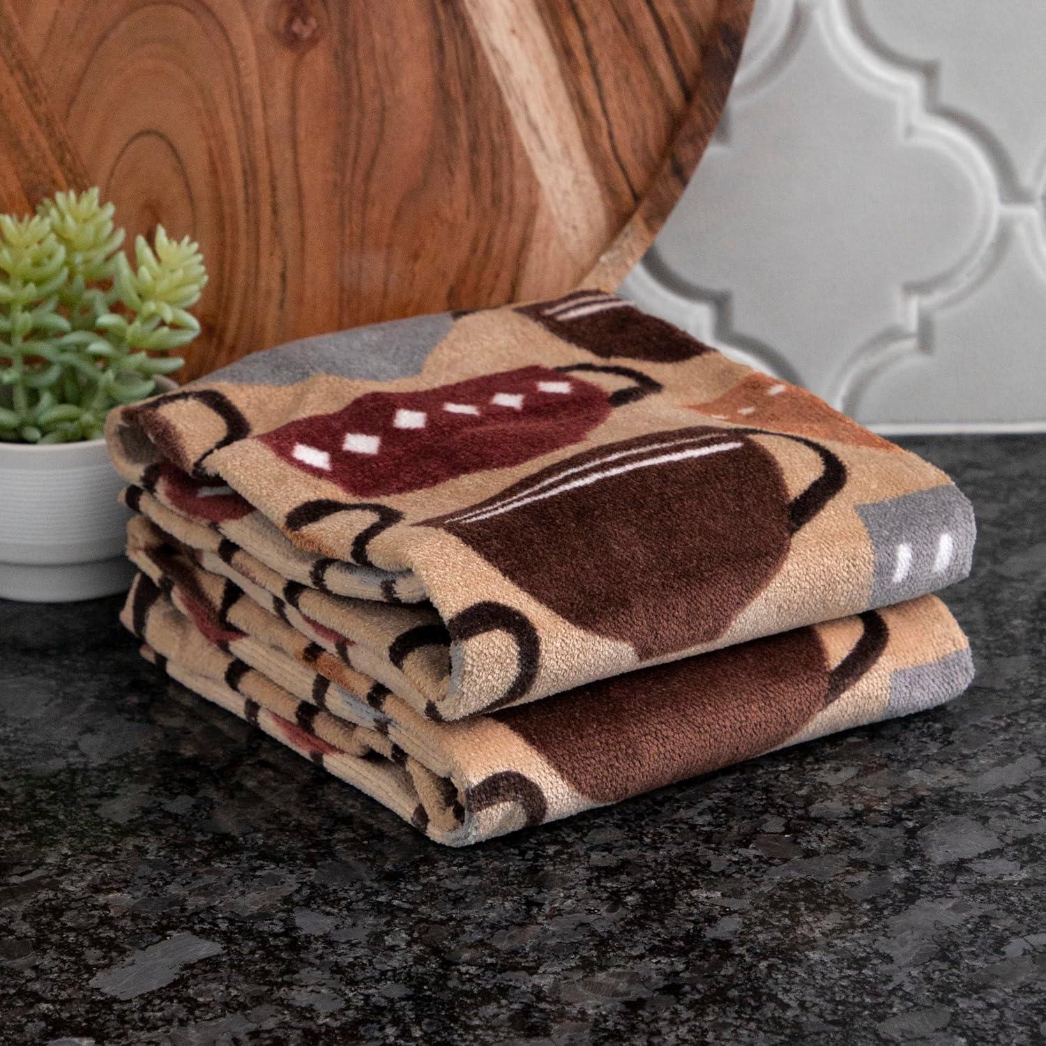 Coffee Print Brown Cotton Kitchen Towel Set