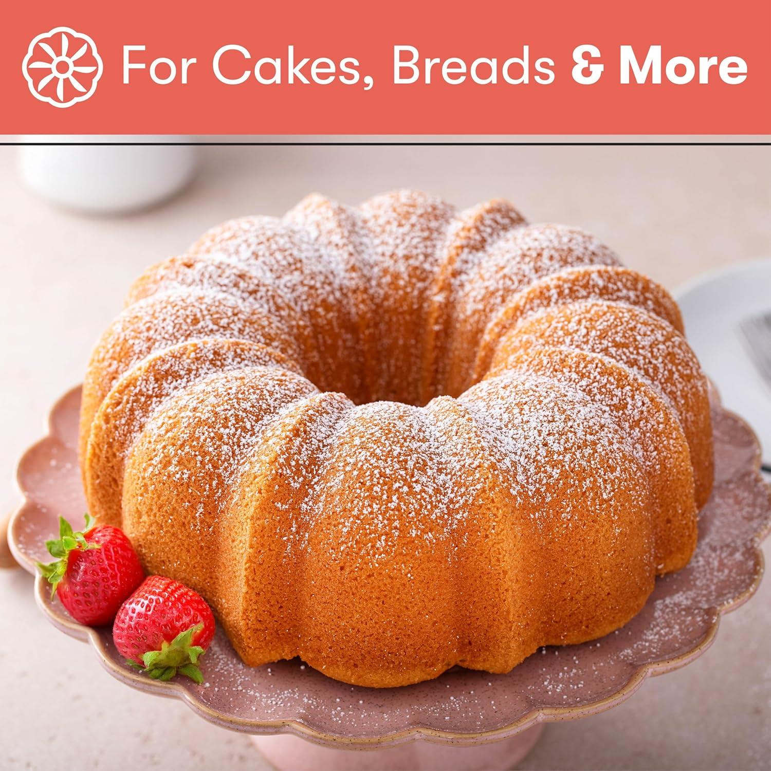 Cooking Light Fluted Cake Bundt Pan, Premium Non-Stick, 9", Gray