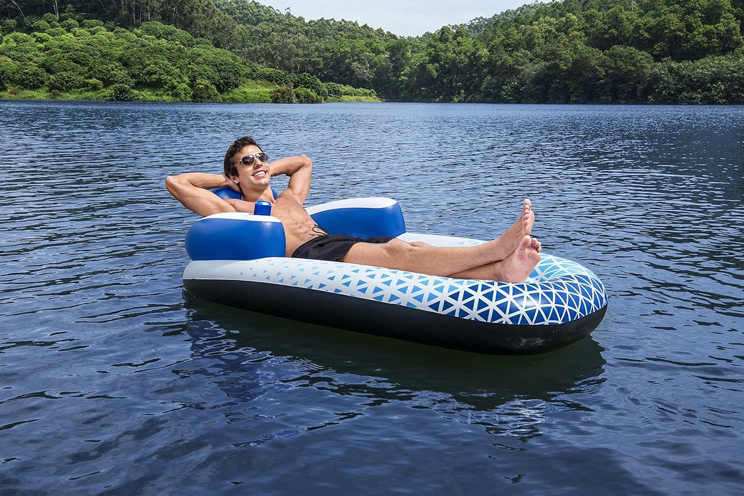 Bestway Bestway Hydro Force: Indigo Wave Pool Lounge 72" x 42"  - Inflatable Pool Accessory, Built-In Cupholder, Water Float