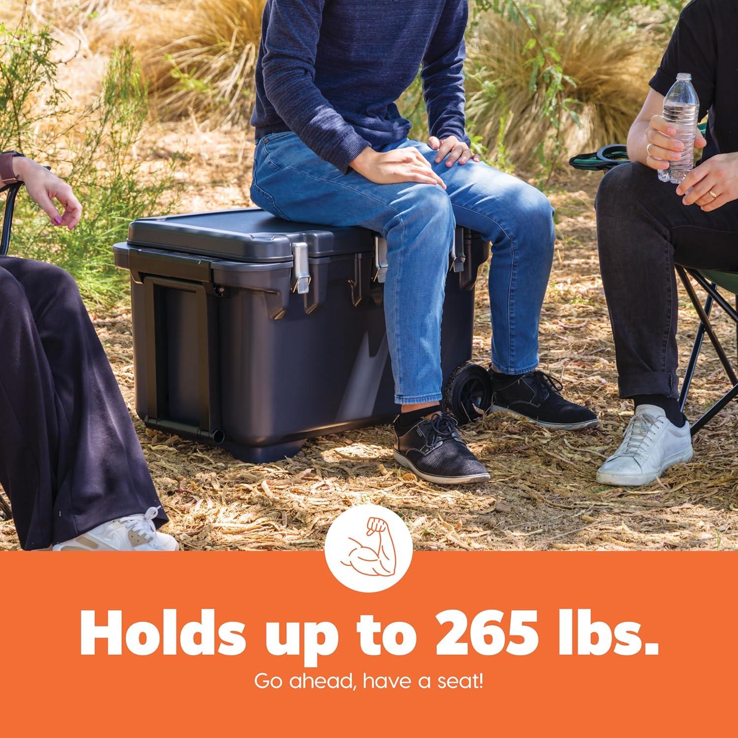 IRIS USA HUGEL 64 QT Cooler Box Insulated, Hard Cooler, Vacuum-Insulated Panels Durable Portable Ice Chest with Built-in Handle and Wheels, Black