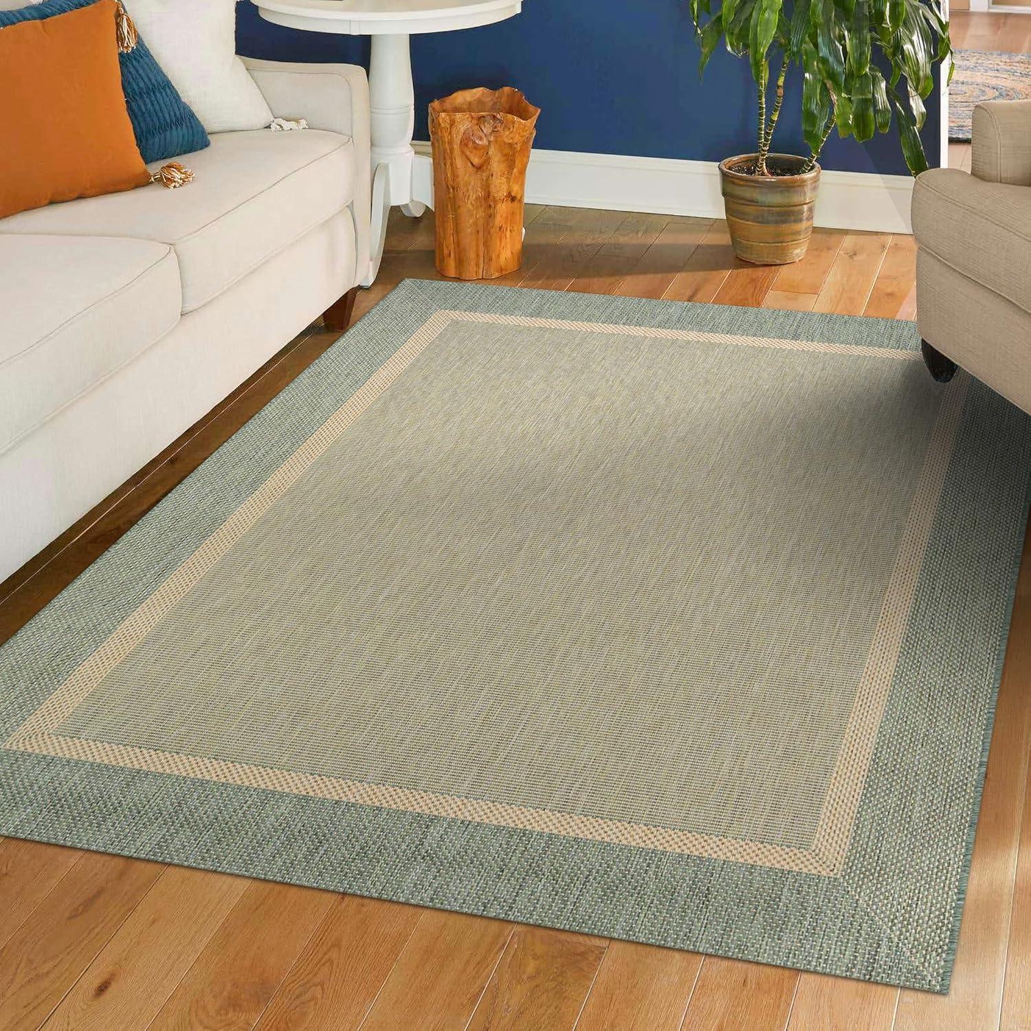 Couristan Recife Outdoor Area Rug - Stria Texture 2' X 3'7" Rectangle in Natural and Green Color, Hose Washable, Pet Friendly, Patio and Home Decor