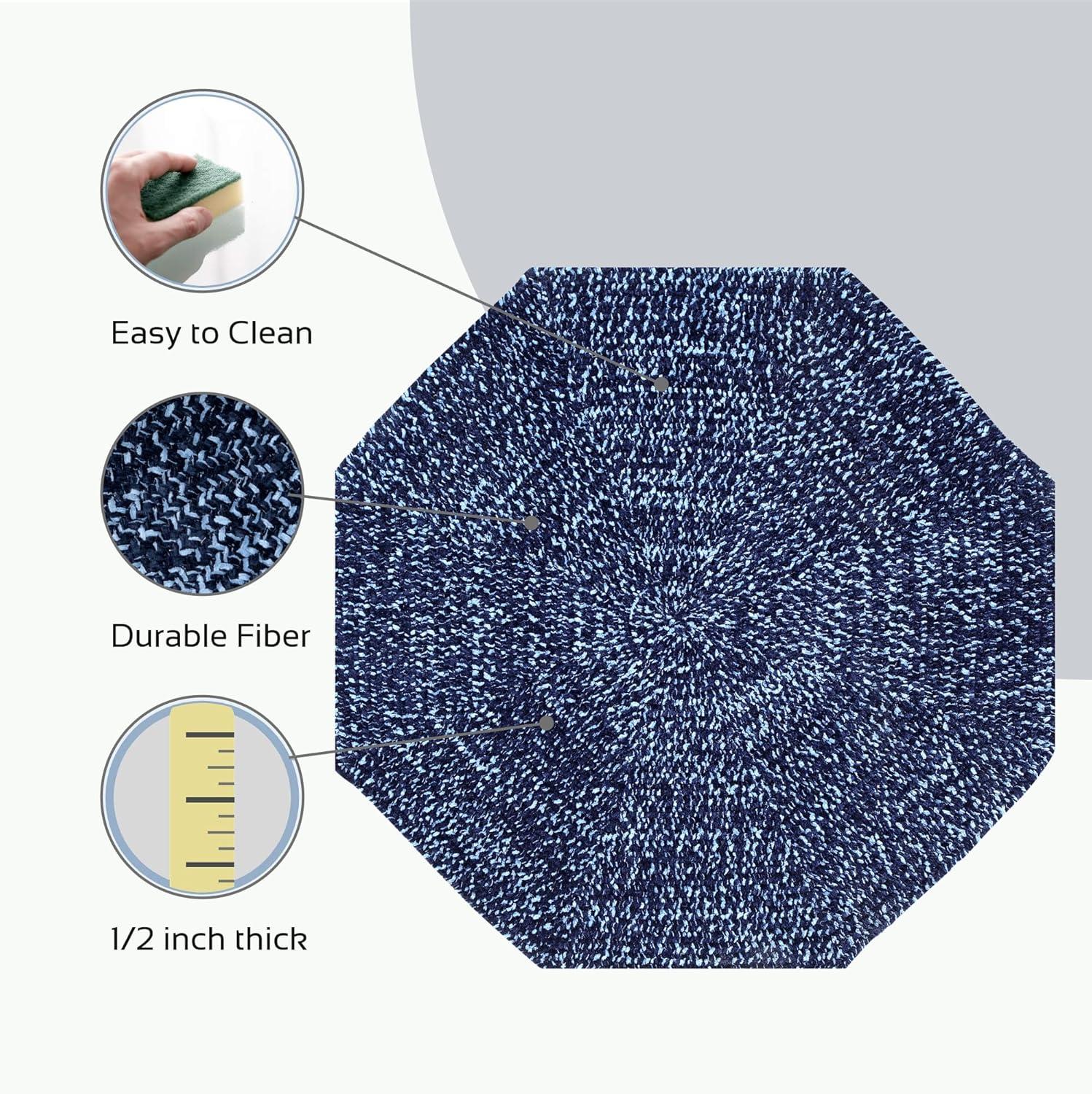 72" x 72" Chenille Tweed Collection Navy & Smoke Blue Reversible Indoor Area Utility Octagonal Rug - Better Trends