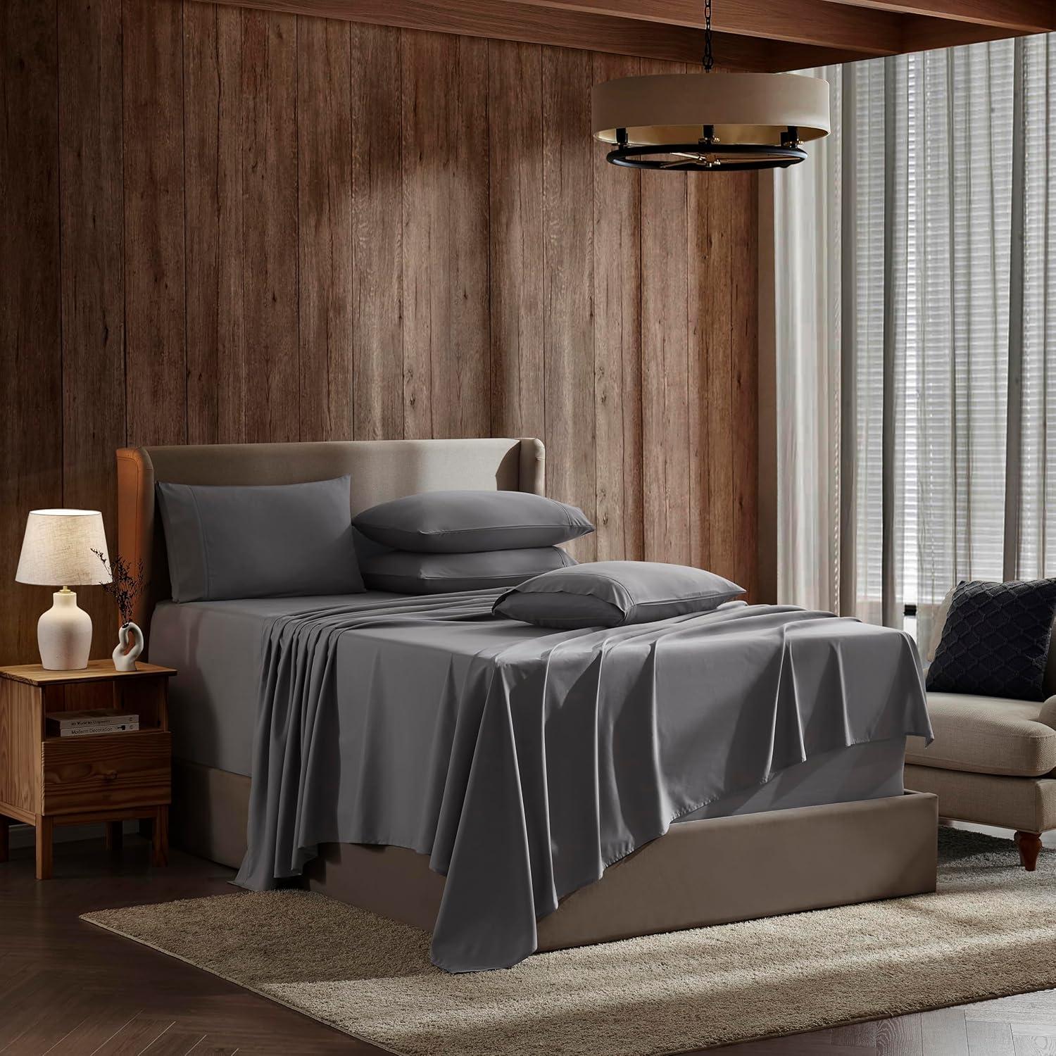 Nestl Extra Deep Pocket 6 Piece Sheet Sets, King Size Sheets & Pillowcases - Dark Gray