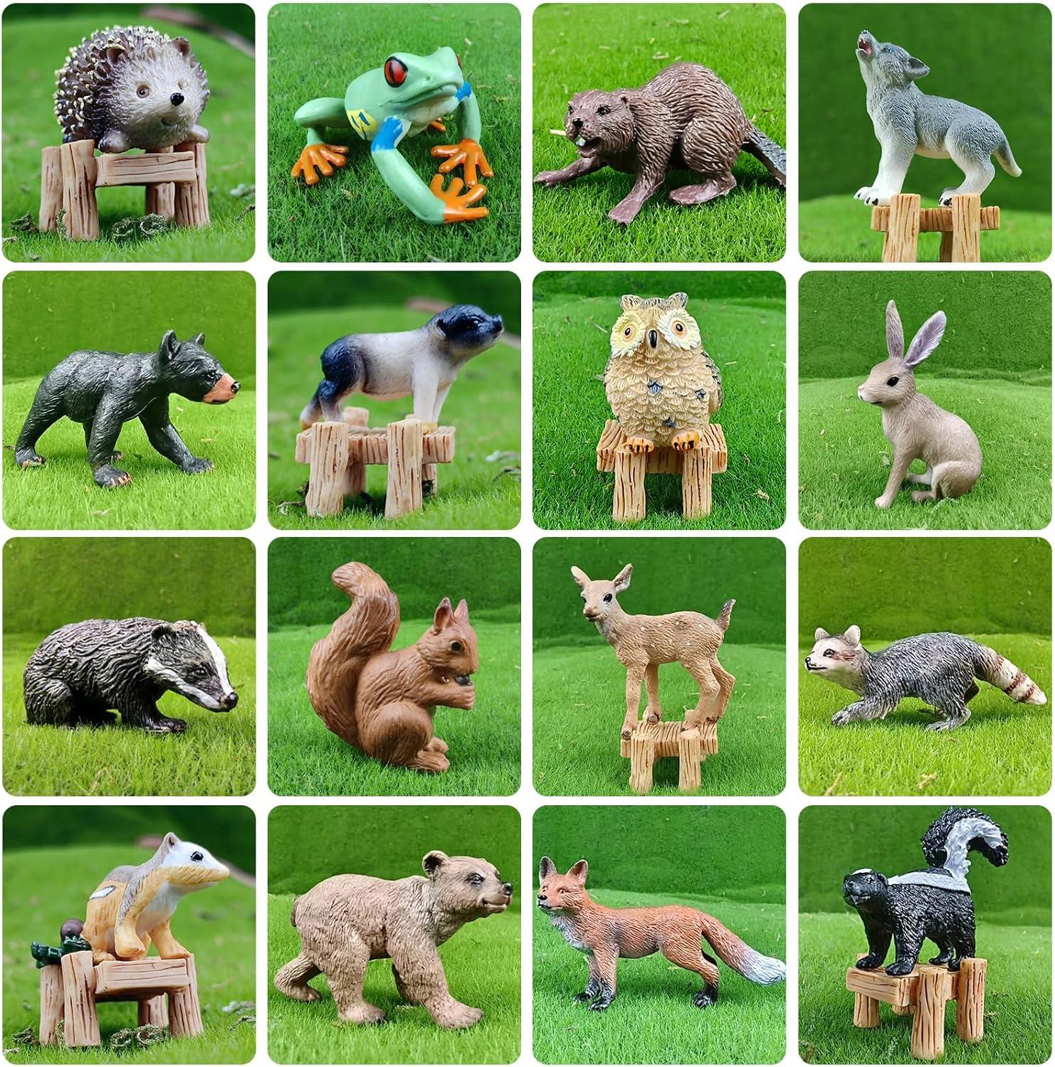 16PCS Forest Animals Baby Figures, Woodland Creatures Figurines, Miniature Toys Cake Toppers Cupcake Toppers Birthday Gift for Kids