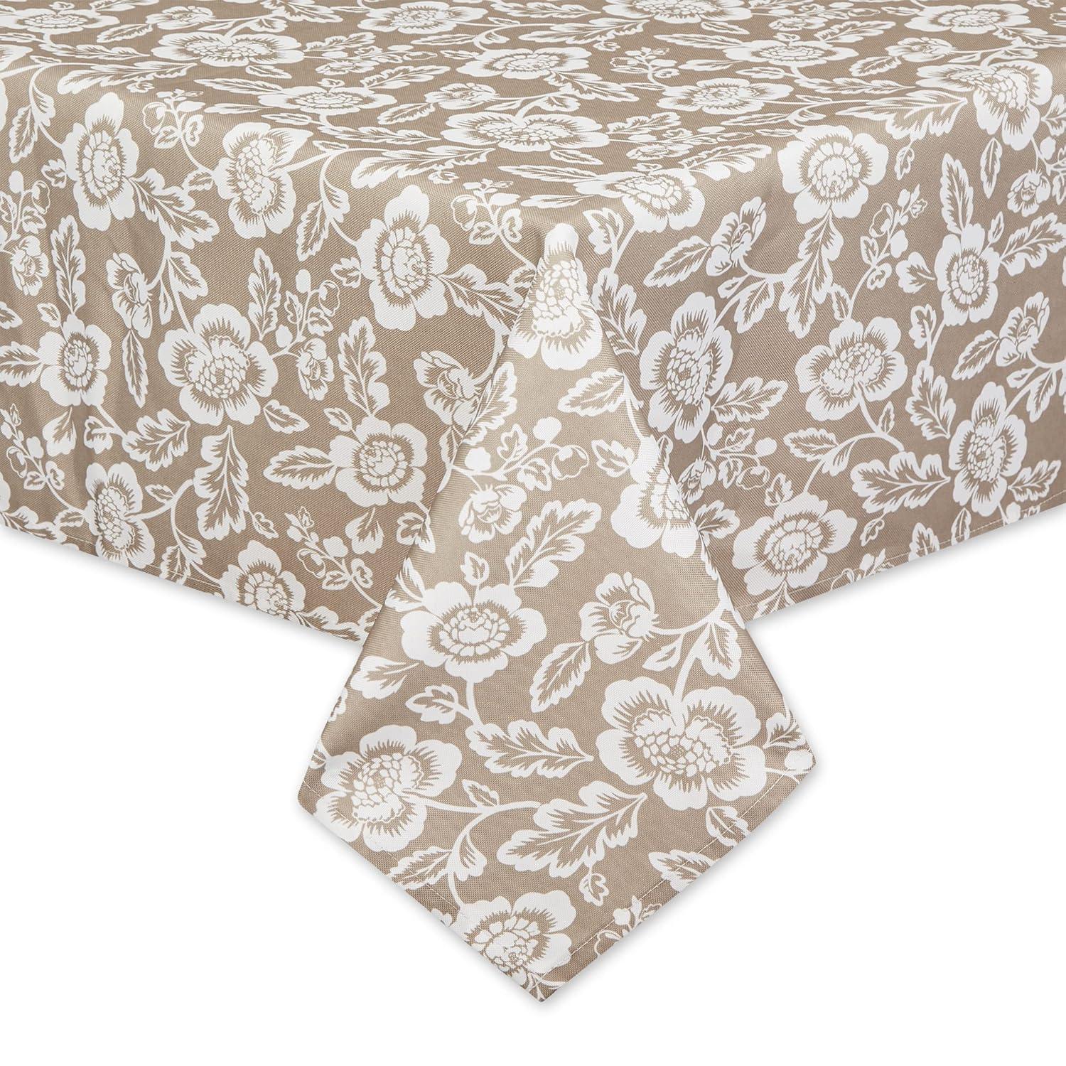 Design Imports Stone Floral Print Outdoor Tablecloth With Zipper 60X84