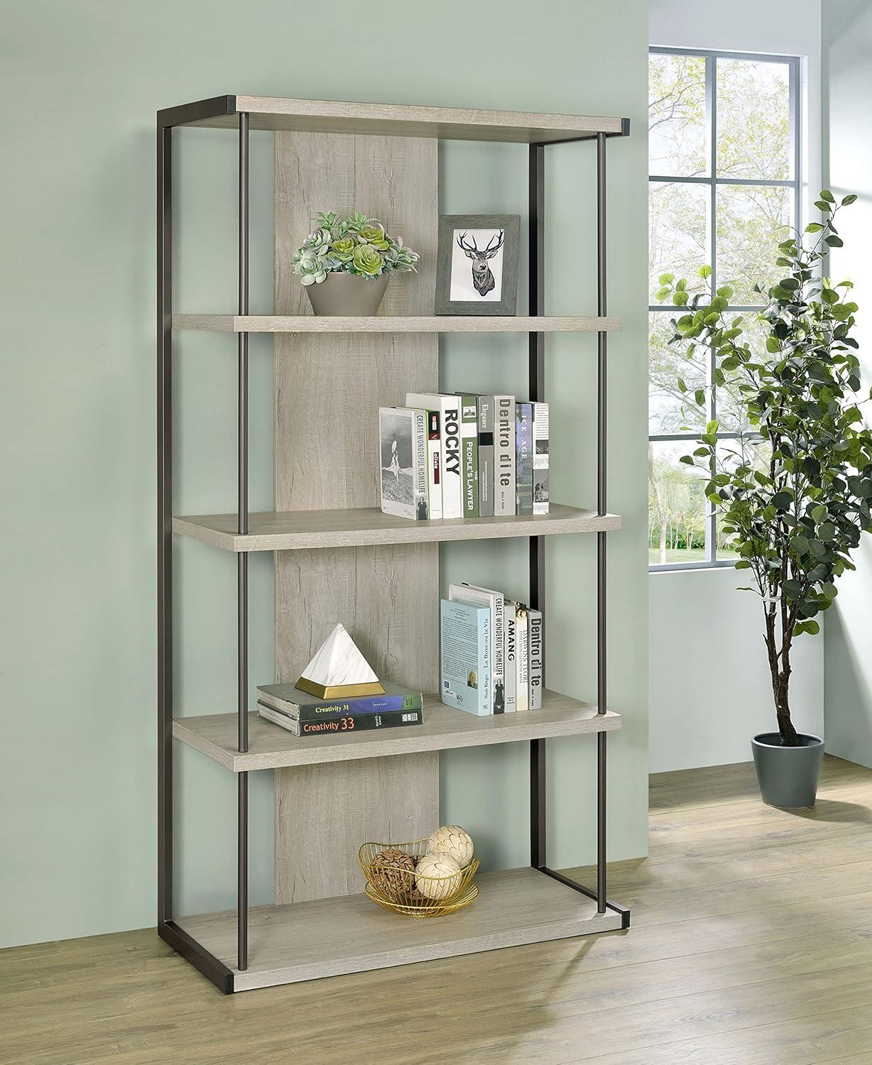 Coaster Loomis 4-shelf Modern Wood Bookcase Whitewashed Gray