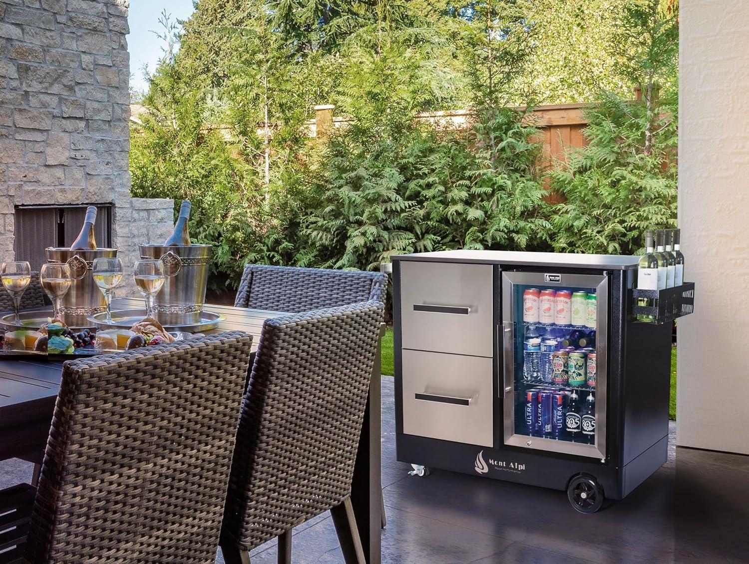 Stainless Steel Outdoor Bar Cart with Wine Rack and Storage