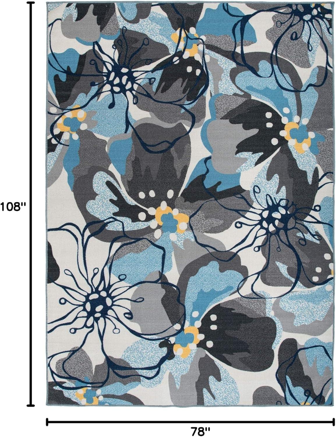 World Rug Gallery  Modern Floral Non-Slip Area Rug Ivory, Blue, Grey 6'6"x9' Pet Friendly, Stain Resistant, Non Slip 6' x 9', 7' x 9' Indoor Living