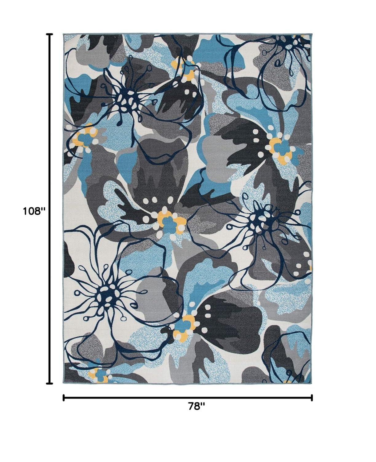 World Rug Gallery  Modern Floral Non-Slip Area Rug Ivory, Blue, Grey 6'6"x9' Pet Friendly, Stain Resistant, Non Slip 6' x 9', 7' x 9' Indoor Living