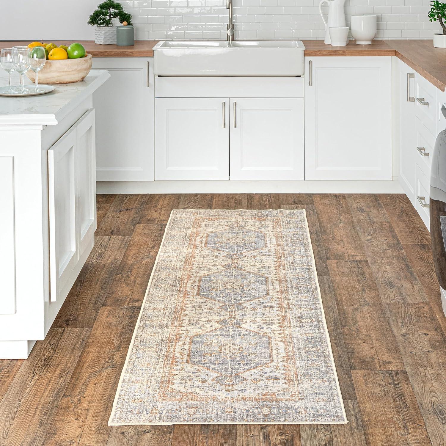 Jacquie Gray Floral Machine Washable Area Rug