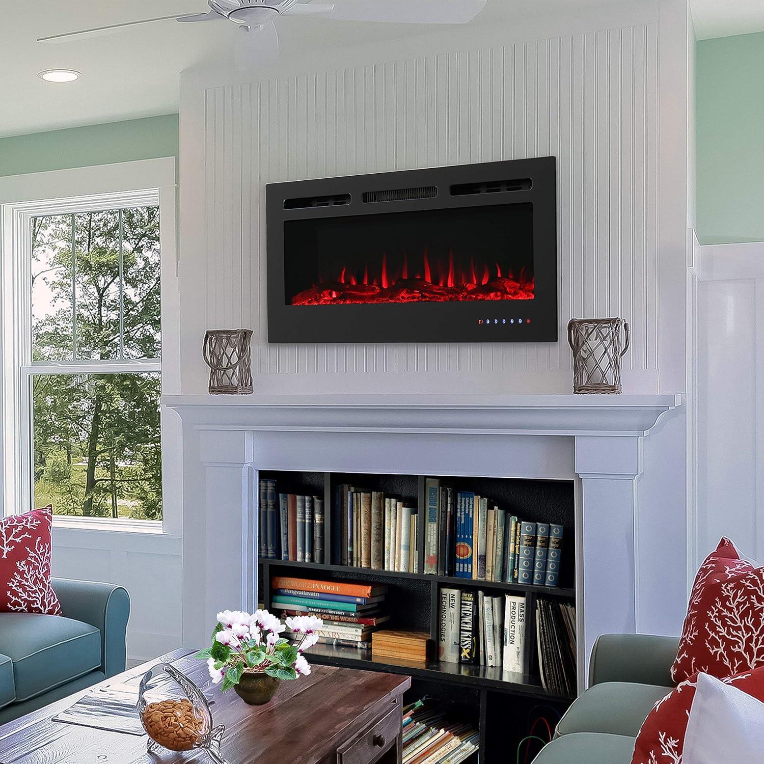 Sunnydaze 40-in Modern Flame Wall-Mounted or Recessed Indoor Electric Fireplace with LED Lights - Black Finish