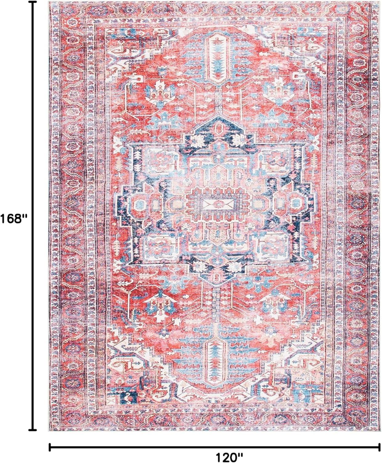 SAFAVIEH Serapi Doncho Traditional Machine Washable Area Rug, Red/Navy, 10' x 14'