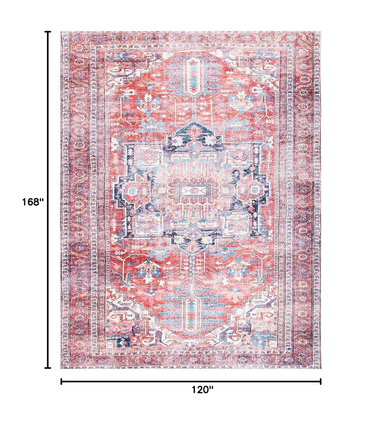 SAFAVIEH Serapi Doncho Traditional Machine Washable Area Rug, Red/Navy, 10' x 14'