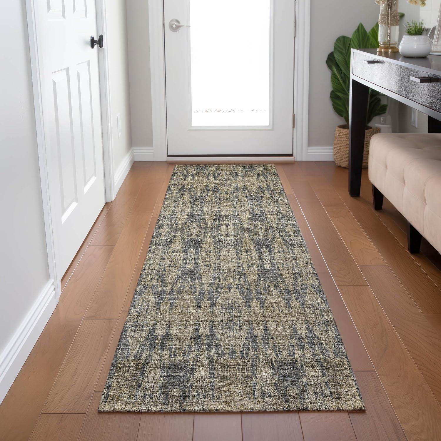 Addison Gray Moroccan Motif Washable Synthetic Runner Rug