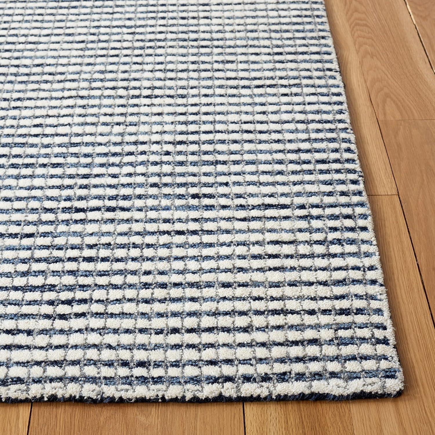 SAFAVIEH Abstract Stephanie Plaid Wool Area Rug, Blue/Ivory, 6' x 6' Square