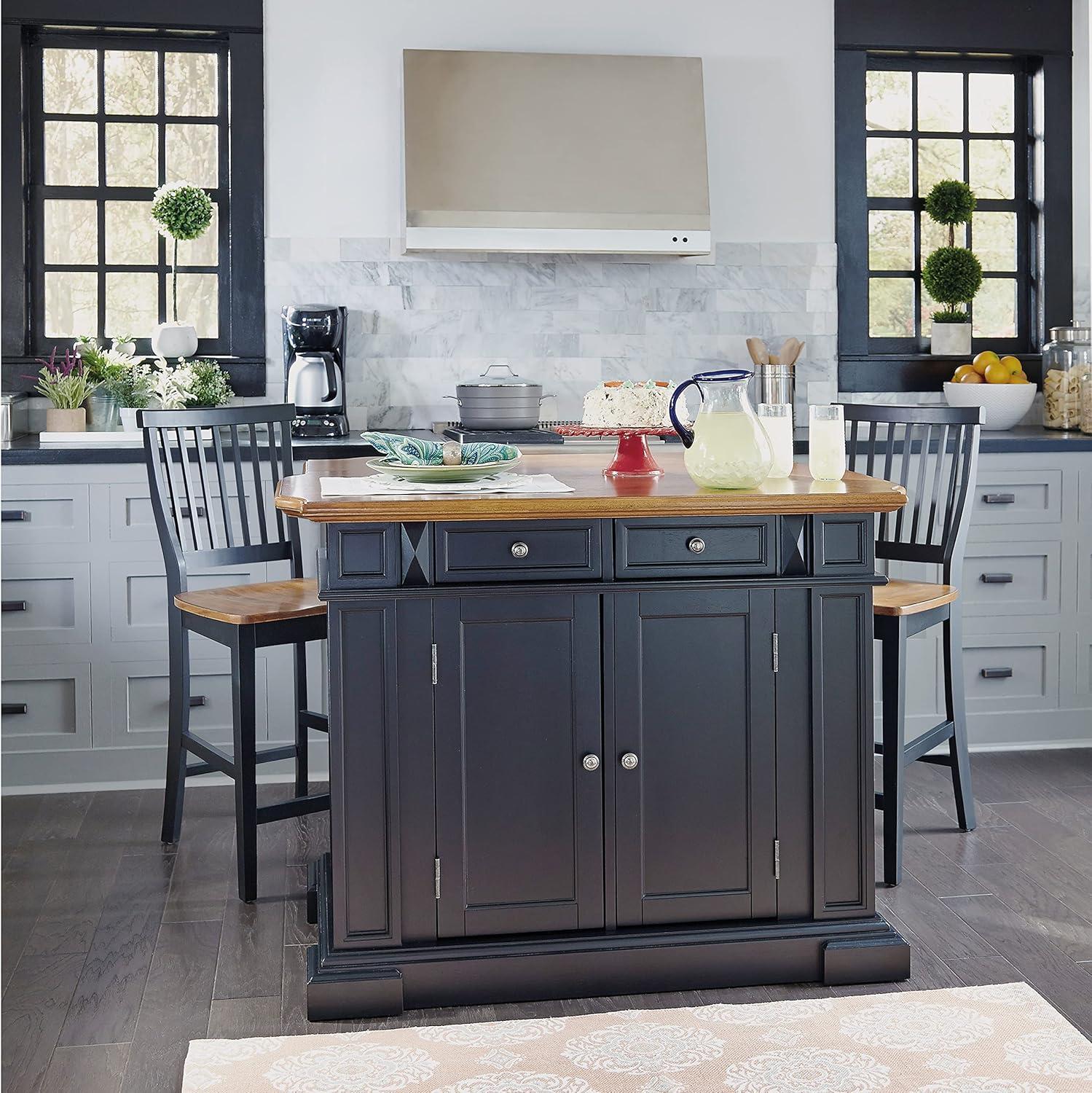 Homestyles Americana Wood Kitchen Island Set in Black