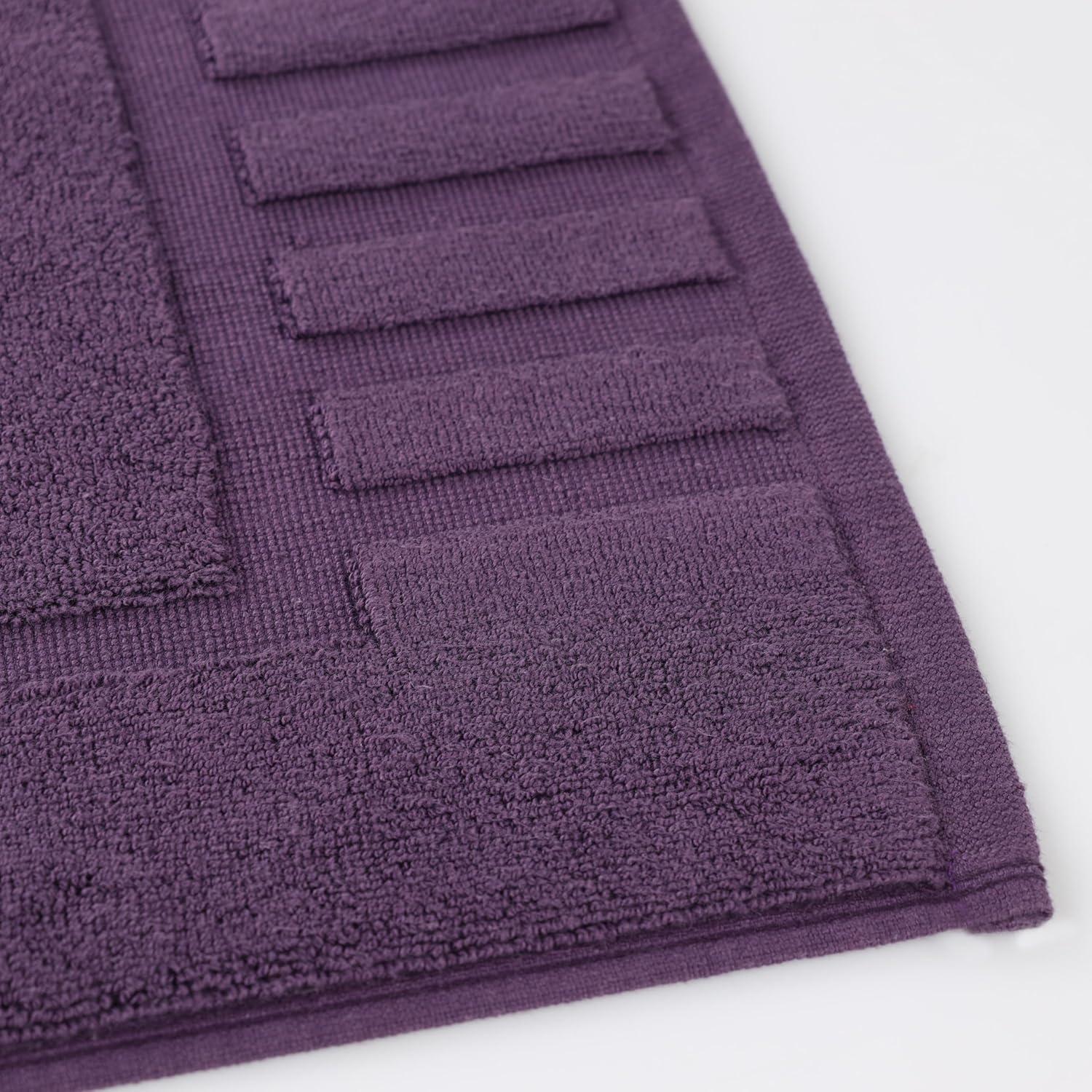 Superior Leo Cotton Geometric Border Bath Mat, 22" x 35", Set of 2, Eggplant