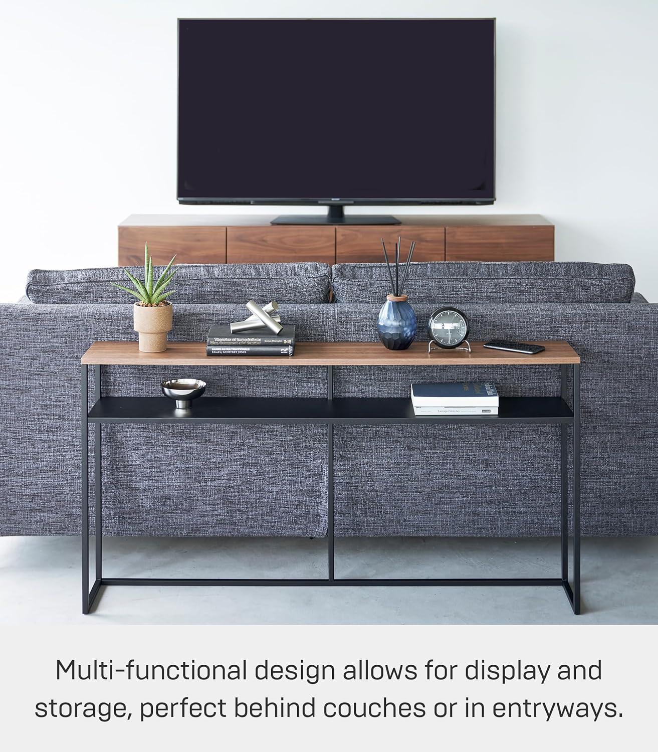 Yamazaki Home Yamazaki Home Tower Long Console Table For Entryway Or Hallways, Narrow Behind Sofa Table With Wooden Top And Metal Shelf - Shelf, 26" - Steel