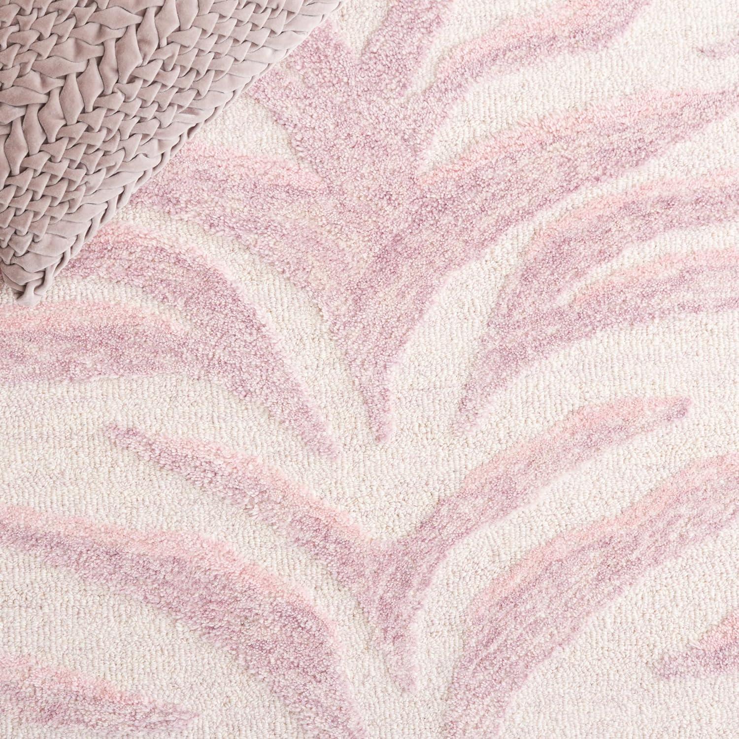 Handmade Tufted Pink/Ivory Wool 4' x 6' Rectangular Rug