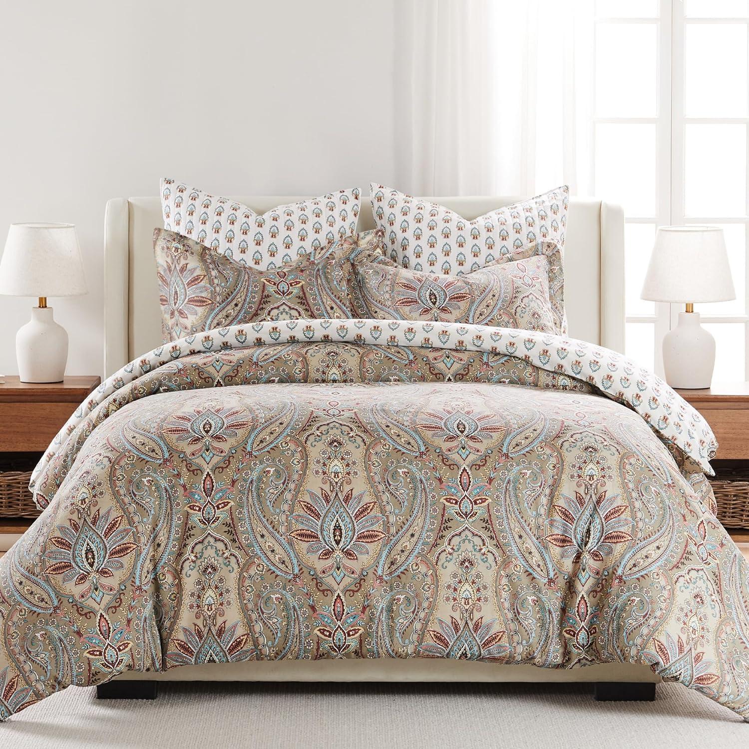 King Blue Cotton Reversible Paisley Comforter Set