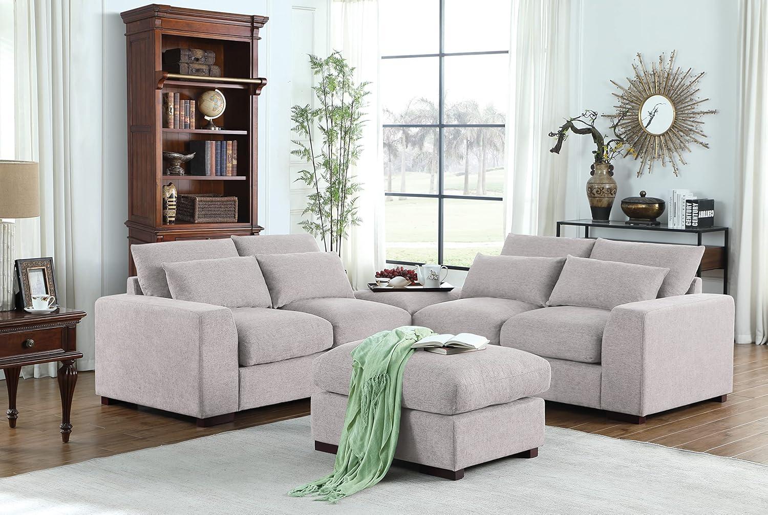 Biaggio Linen Blend Sectional with 2 Ottomans