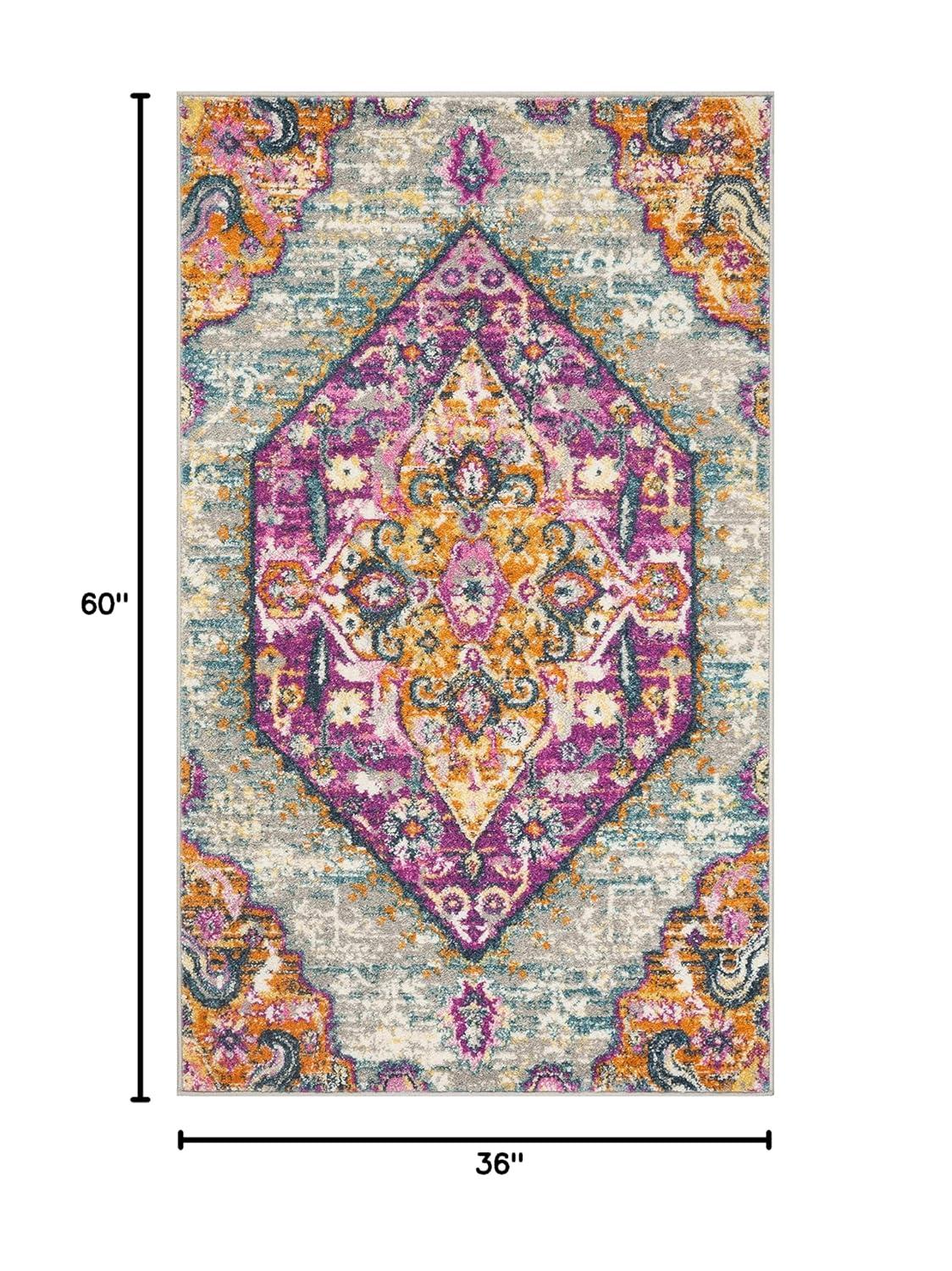 Madison MAD119 Power Loomed Indoor Accent Rug - Light Grey/Fuchsia - 3'x5' - Safavieh.