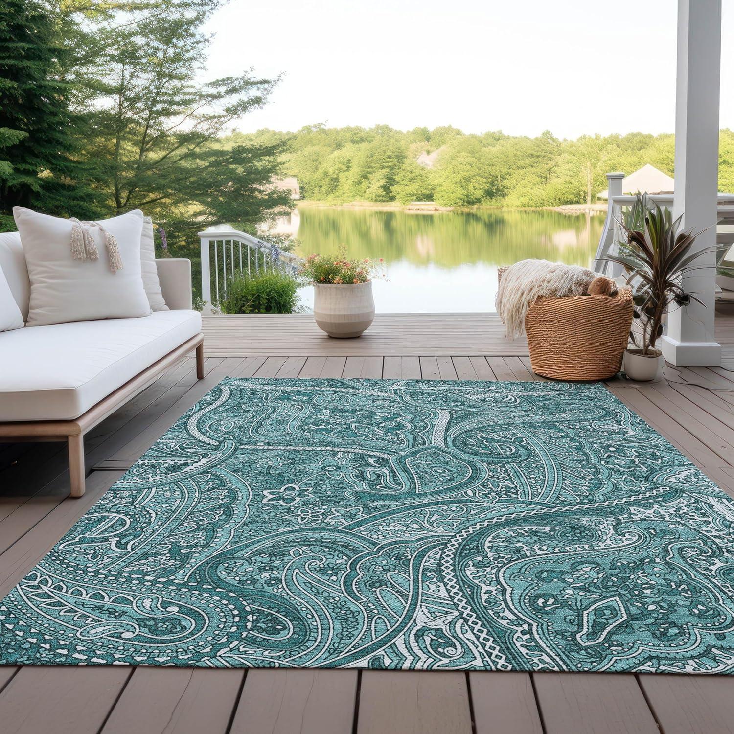 Addison Rugs Chantille Indoor/Outdoor Traditional Paisley Teal Washable Rectangle Rug, 8' x 10'