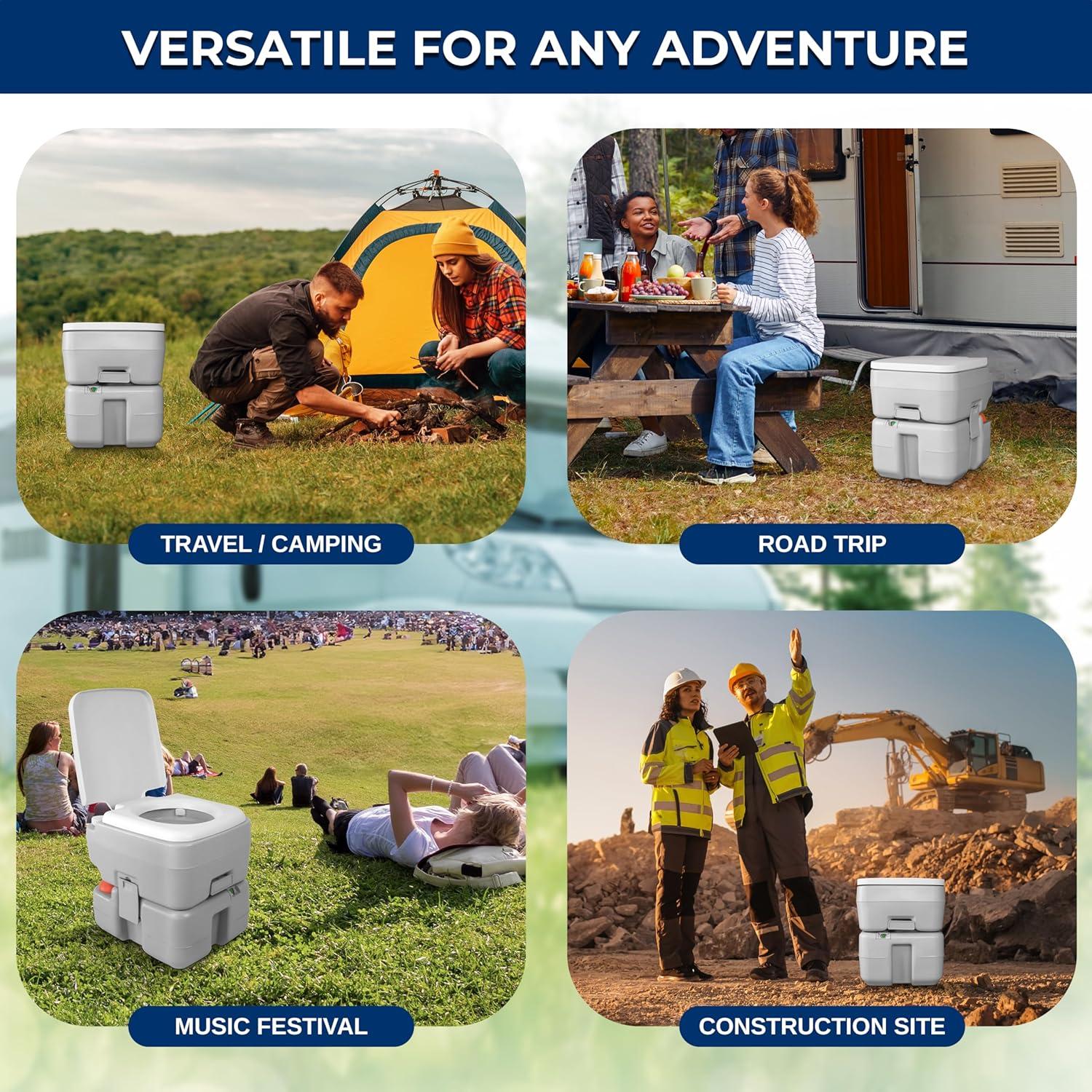 SereneLife 5.3 Gallon Portable Flushing Indoor Outdoor Travel Camping RV Toilet