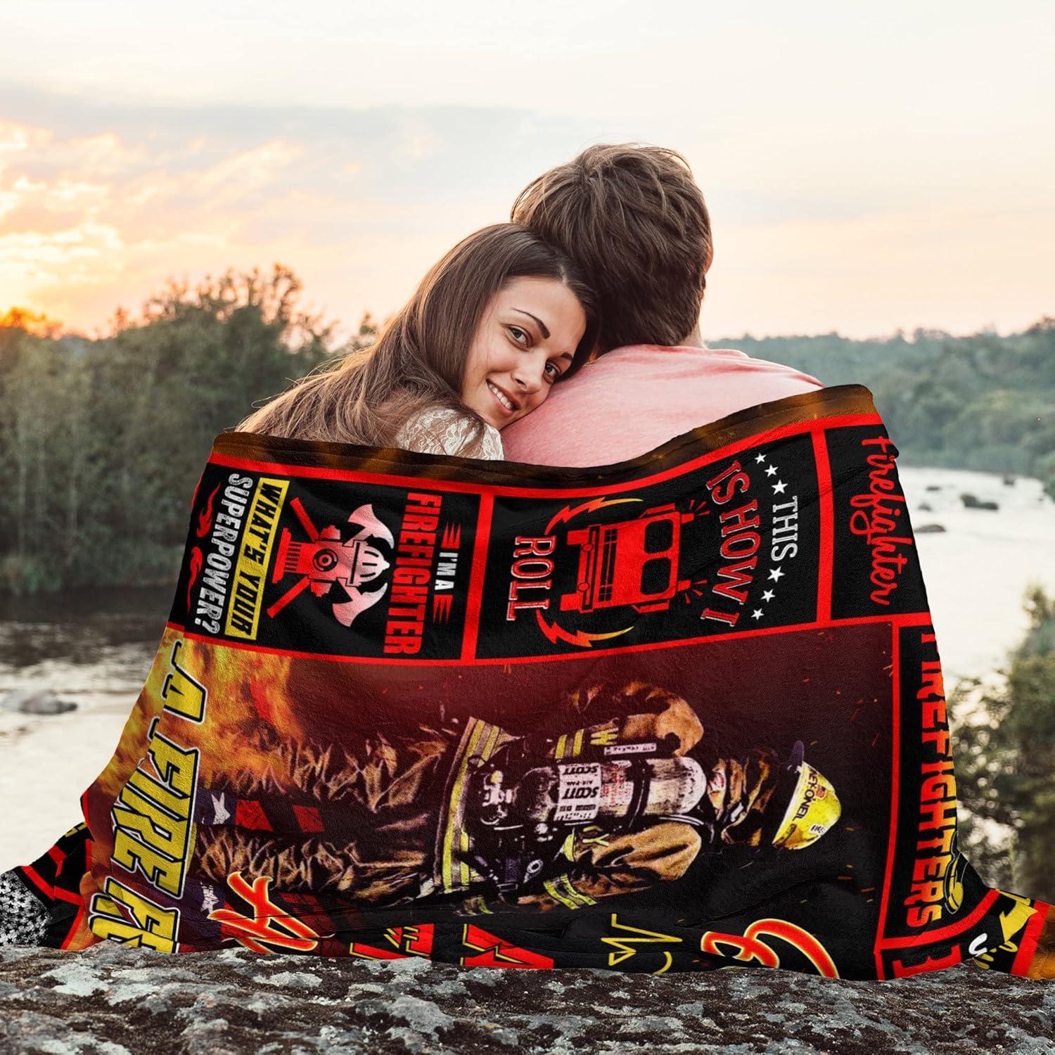Firefighter Gifts for Men Fire Department Gifts Fire Fighter Gifts for Adults Firefighter Birthday Party Decorations Fireman Gifts for Men Firefighter Fathers Day Blanket Gifts Blanket 60x50 Inch