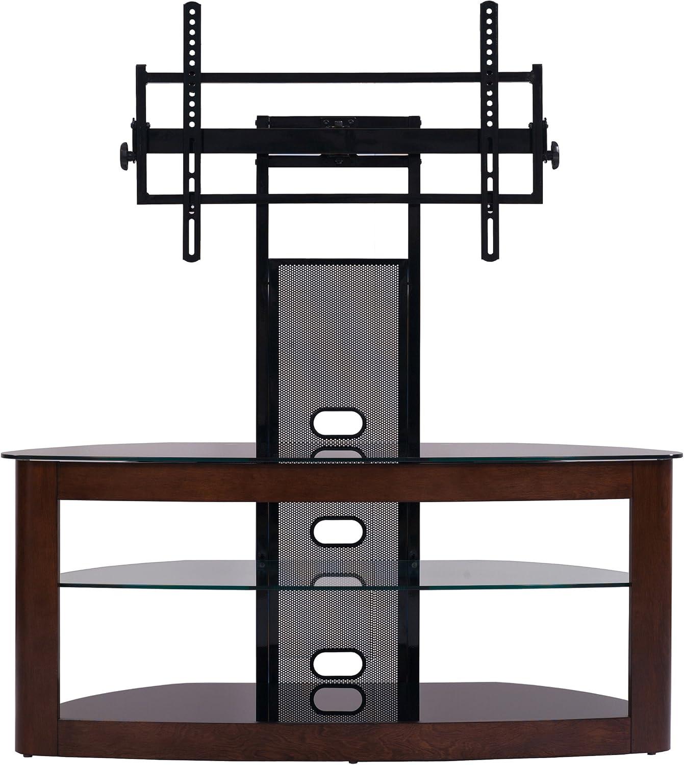 Orren Ellis Tol Curved Wood TV Stand Mount, 3 Open Shelves for Up to 85" TVs