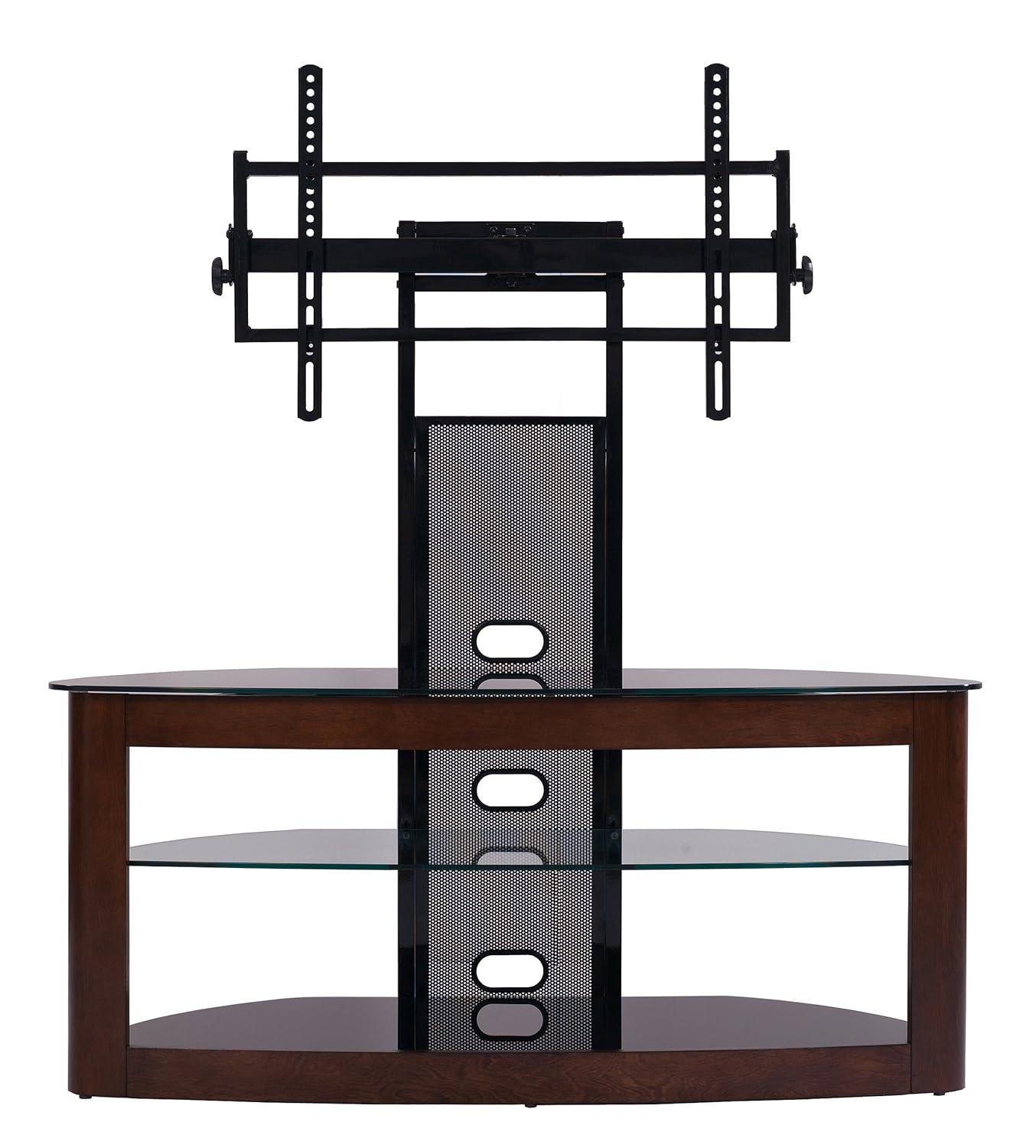 Orren Ellis Tol Curved Wood TV Stand Mount, 3 Open Shelves for Up to 85" TVs