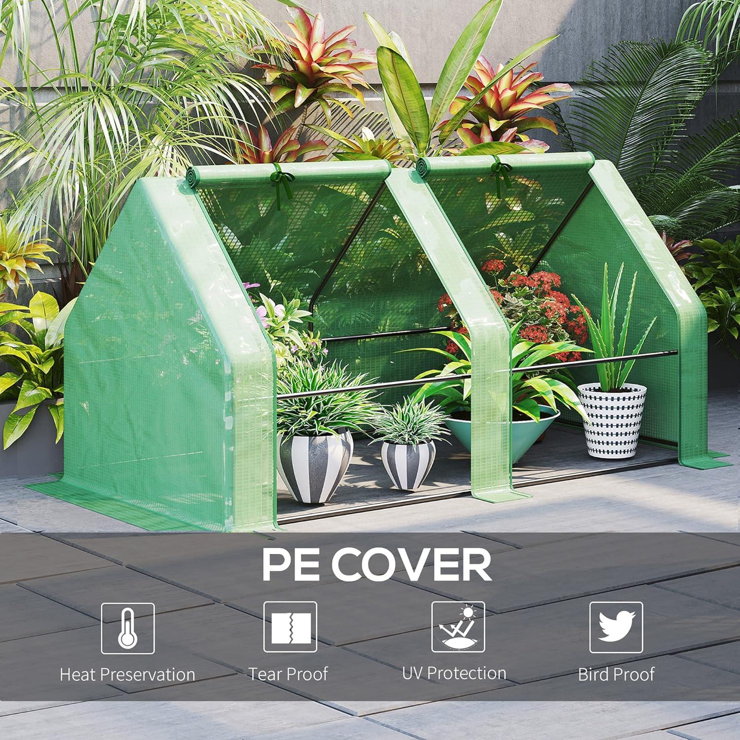 Outsunny 6' x 3' x 3' Mini Greenhouse Portable Hot House with Large Zipper Doors & Water/UV PE Cover for Outdoor and Garden, Green