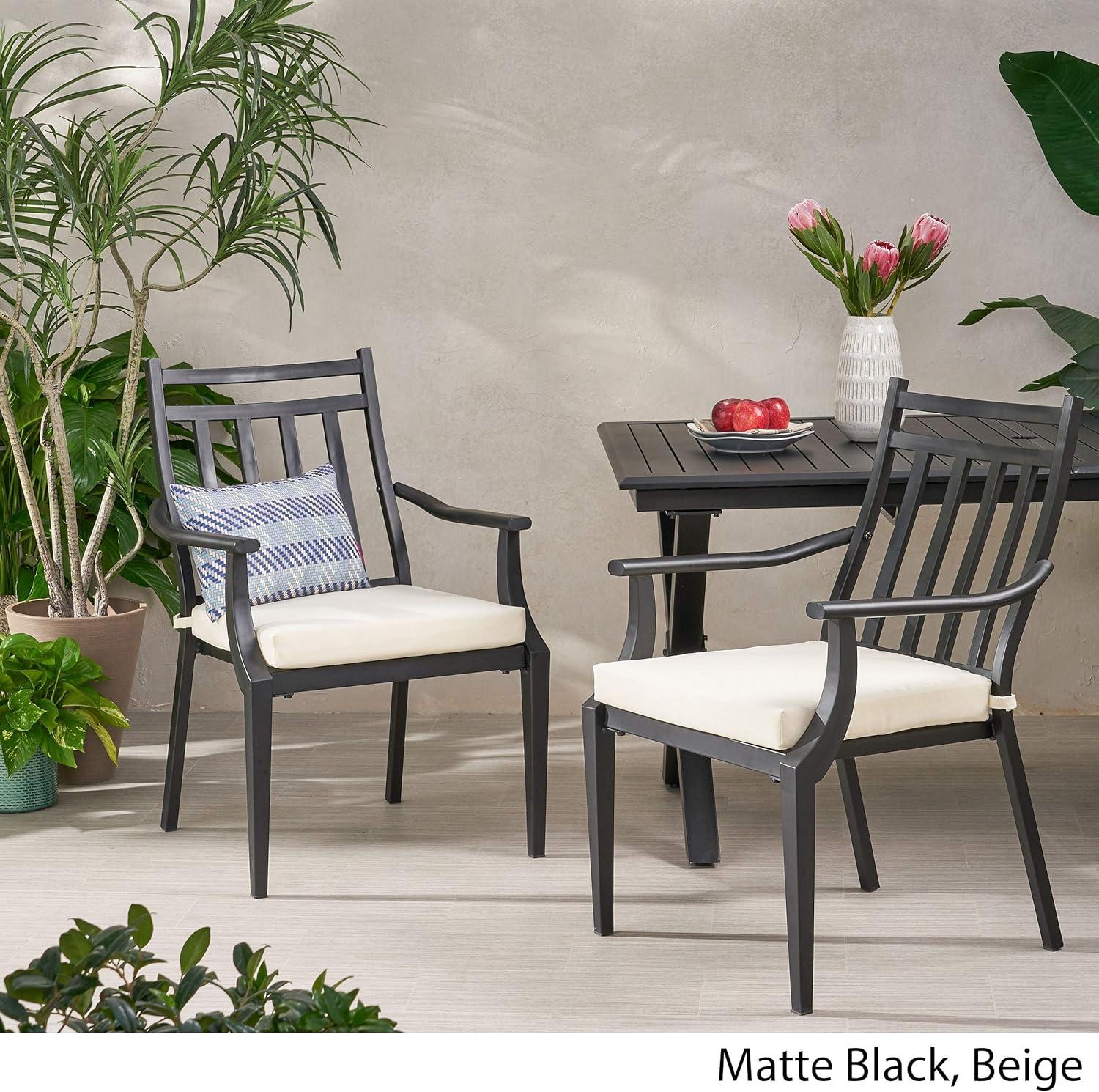 Christopher Knight Home Delmar Outdoor Dining Chair with Cushion (Set of 2) by  - 26.10" W x 24.50" D x 36.00" H Matte Black+Beige