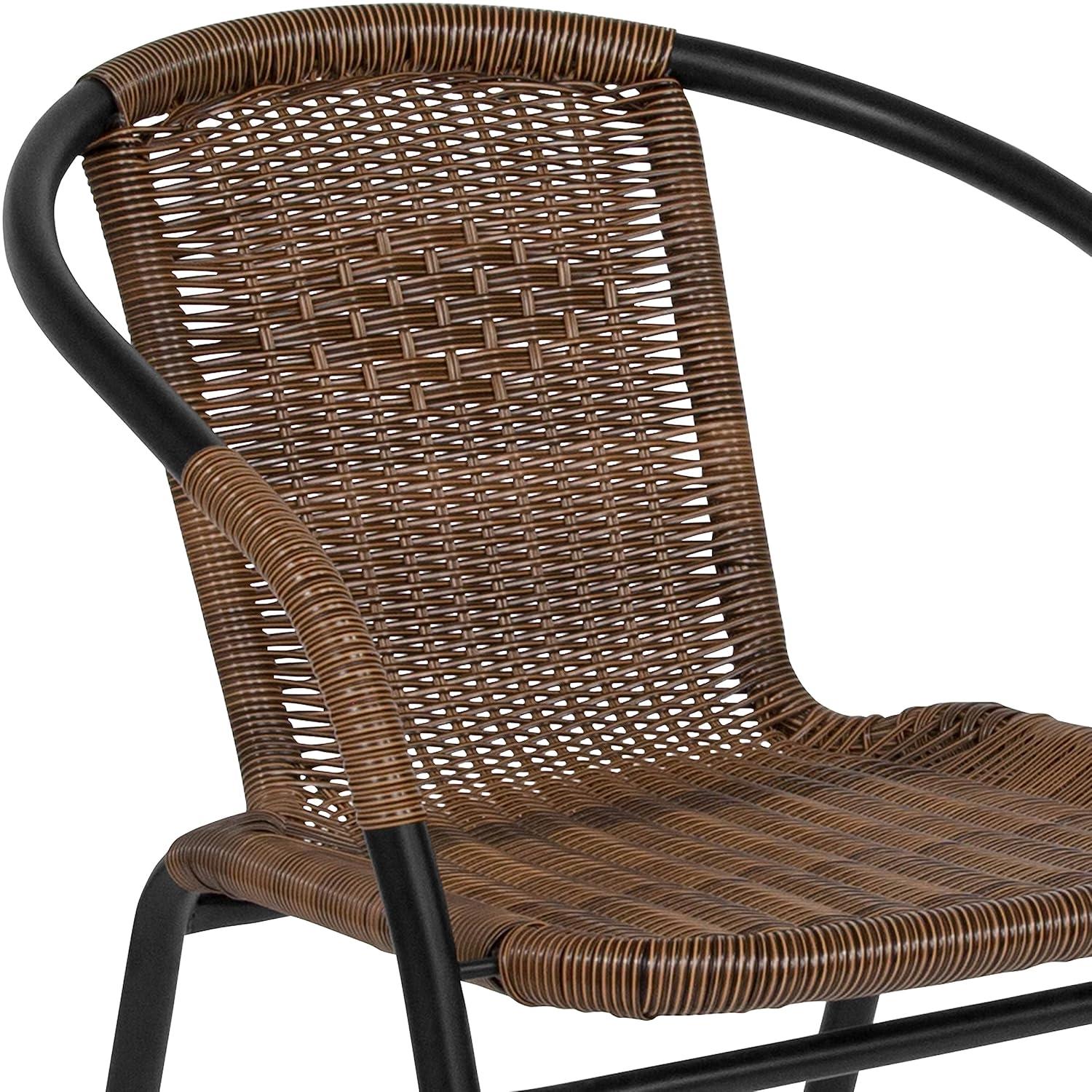 Flash Furniture Lila 2 Pack Medium Brown Rattan Indoor-Outdoor Restaurant Stack Chair