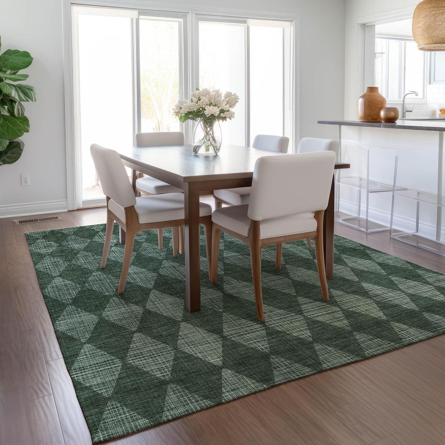 Olive Diamond Pattern Machine Washable Rectangular Rug