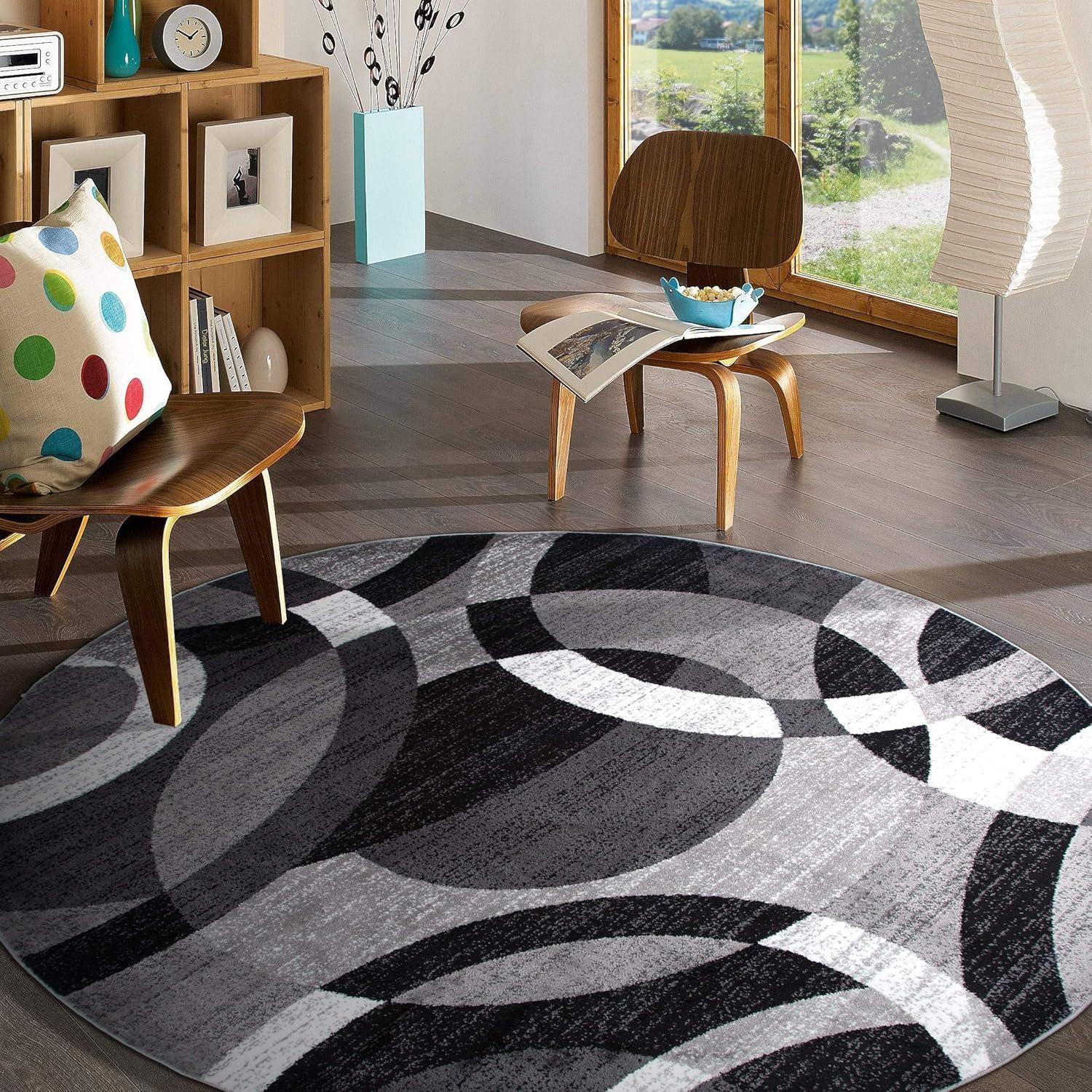 World Rug Gallery Geometric Circles Gray 6'6" Round Rug