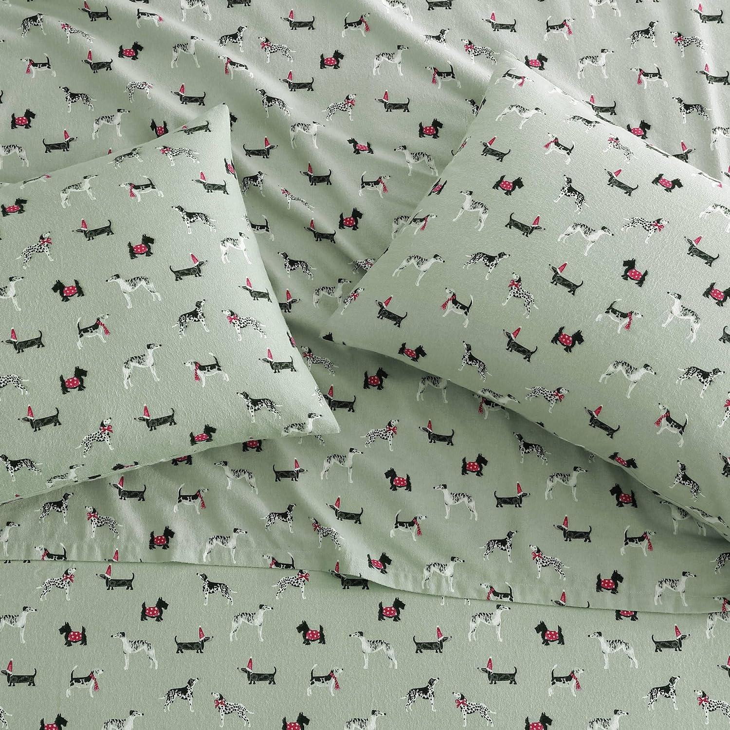 Laura Ashley Holiday Pups - Green Twin Sheet Set