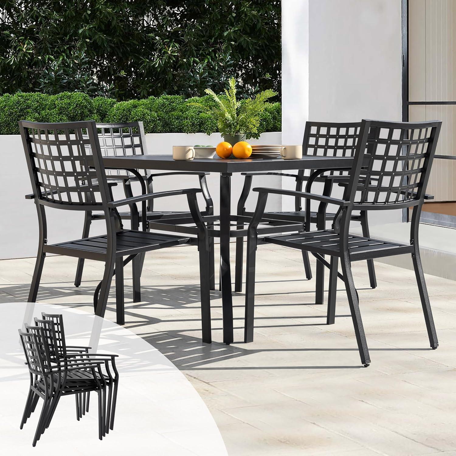 Nuu Garden Outdoor Dining Chair, Patio Dining Chair Set, Stackable Design, All-weather Iron Frame with Powder-coated Finish for Indoors and Outdoors, Patio, Deck, Garden, Yard, Black