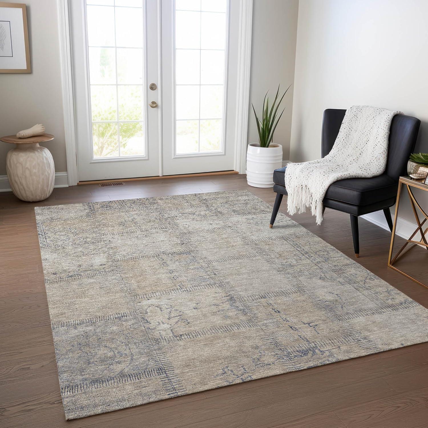 Beige and Gray Synthetic Flat Woven 5' x 7'6" Area Rug