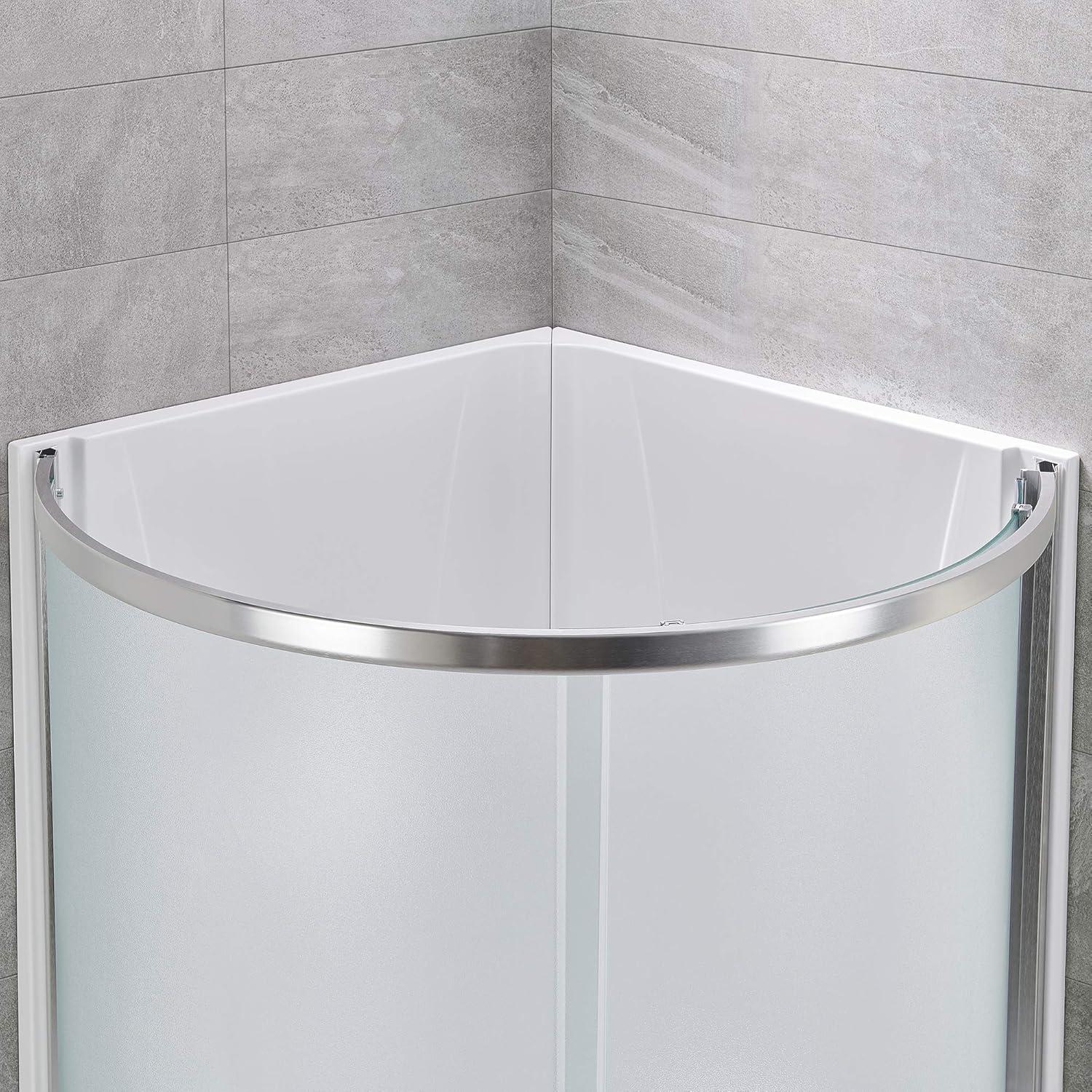 OVE Decors Breeze 40 in. Framed Round Shower Kit w/ Frosted Glass, Base, Wall in Chrome Finish