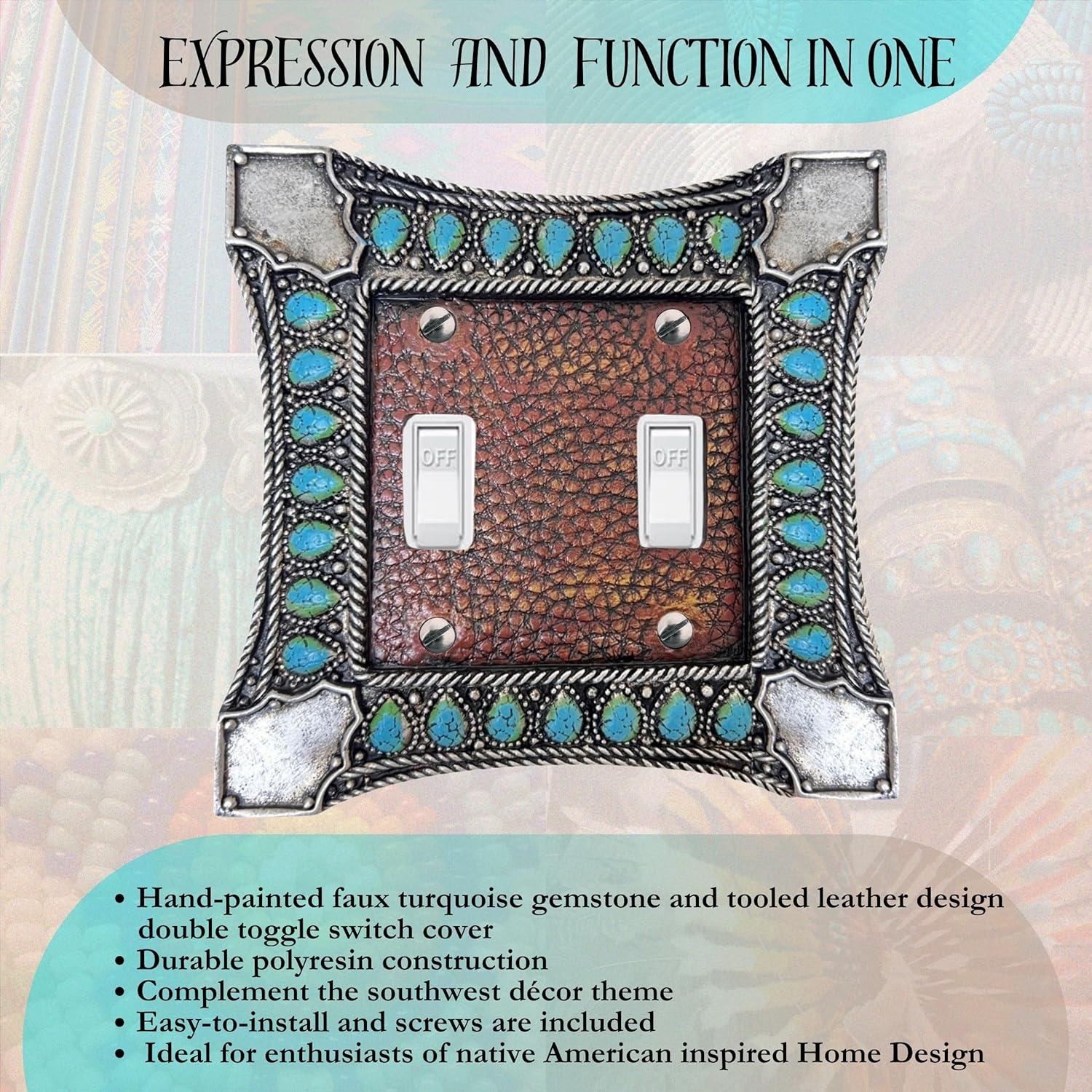 Paseo Road by HiEnd Accents Amelia Turquoise Double Wall Switch Plate, 5.5x4.75 inch