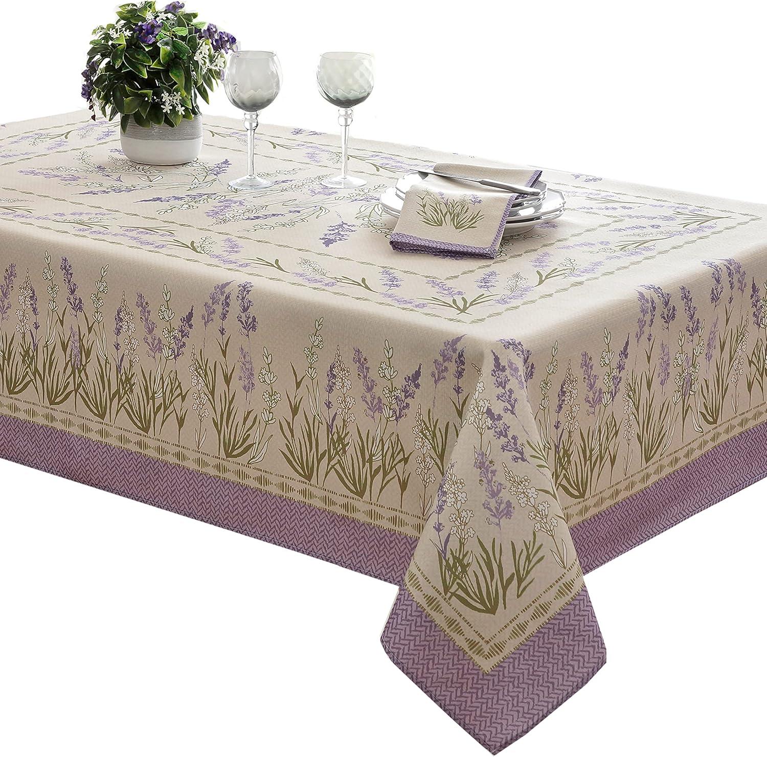 Home Bargains Plus Provence Square Tablecloth, 52 x 52 Inch, Blanchard Easter Field of Lilacs, Wrinkle and Stain Resistant Fabric Table Cloth